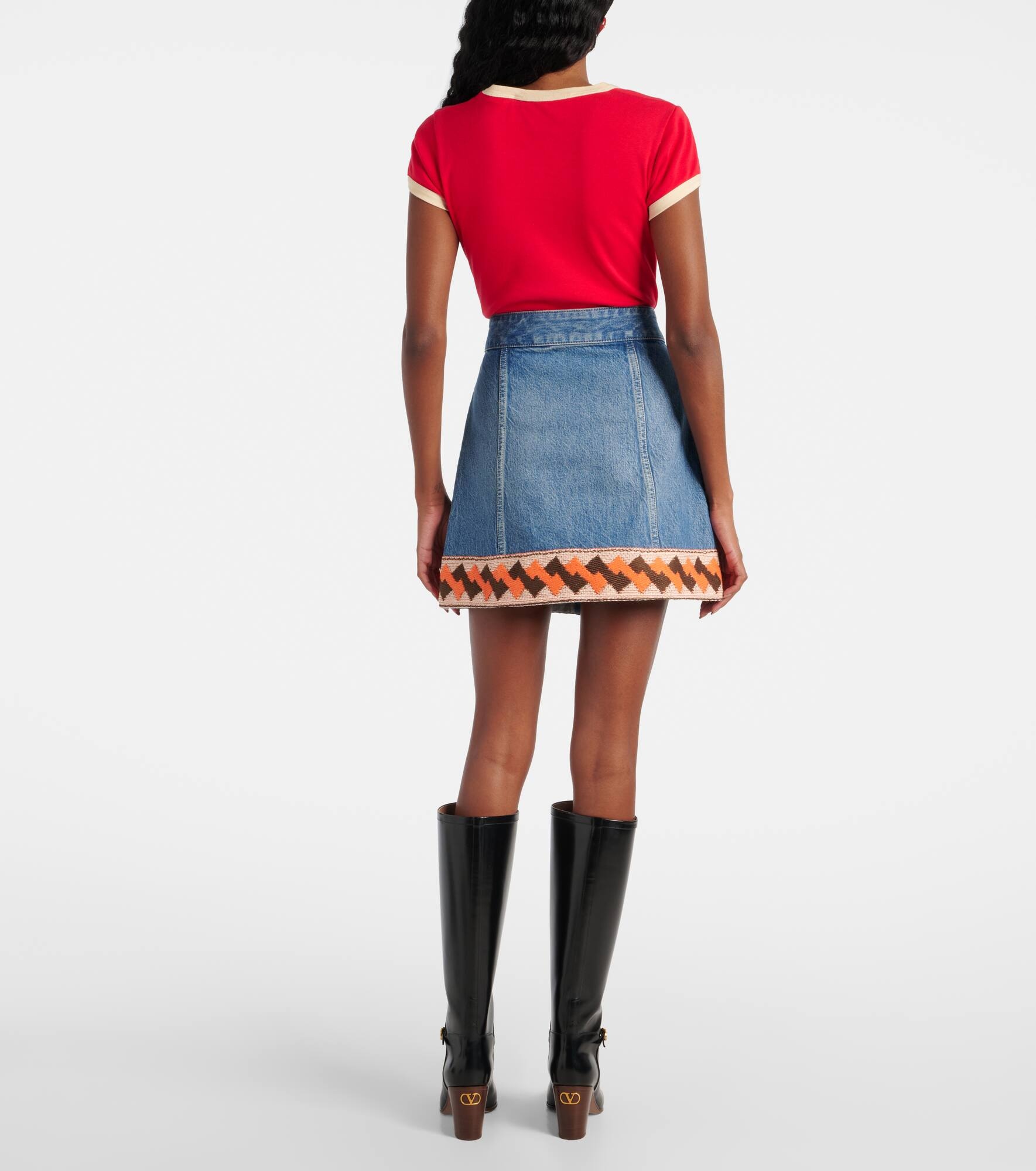 Jacquard-trimmed denim miniskirt - 3