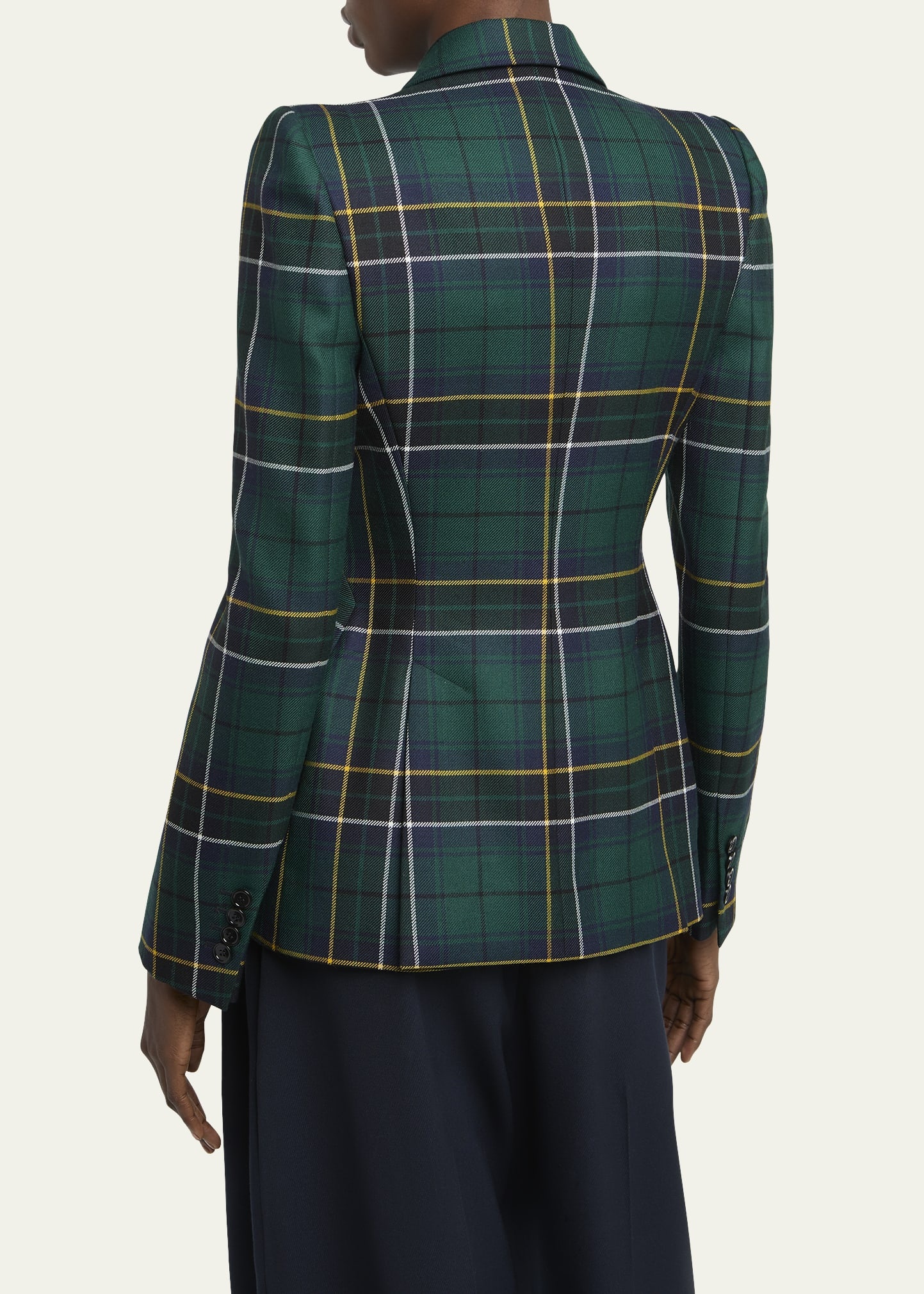 Tartan Single-Breasted Blazer Jacket - 3
