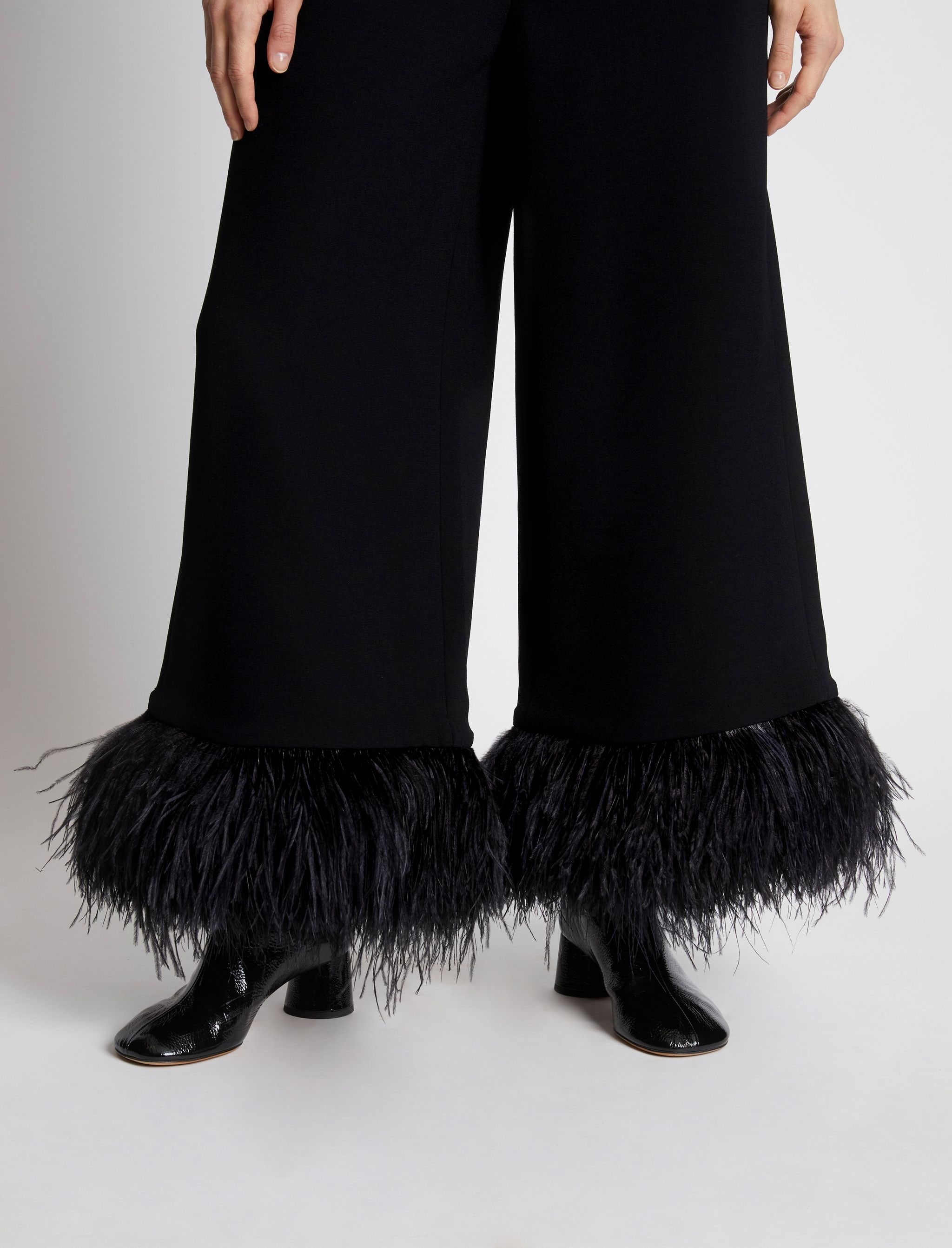 Bi-Stretch Crepe Feather Trim Pants - 5