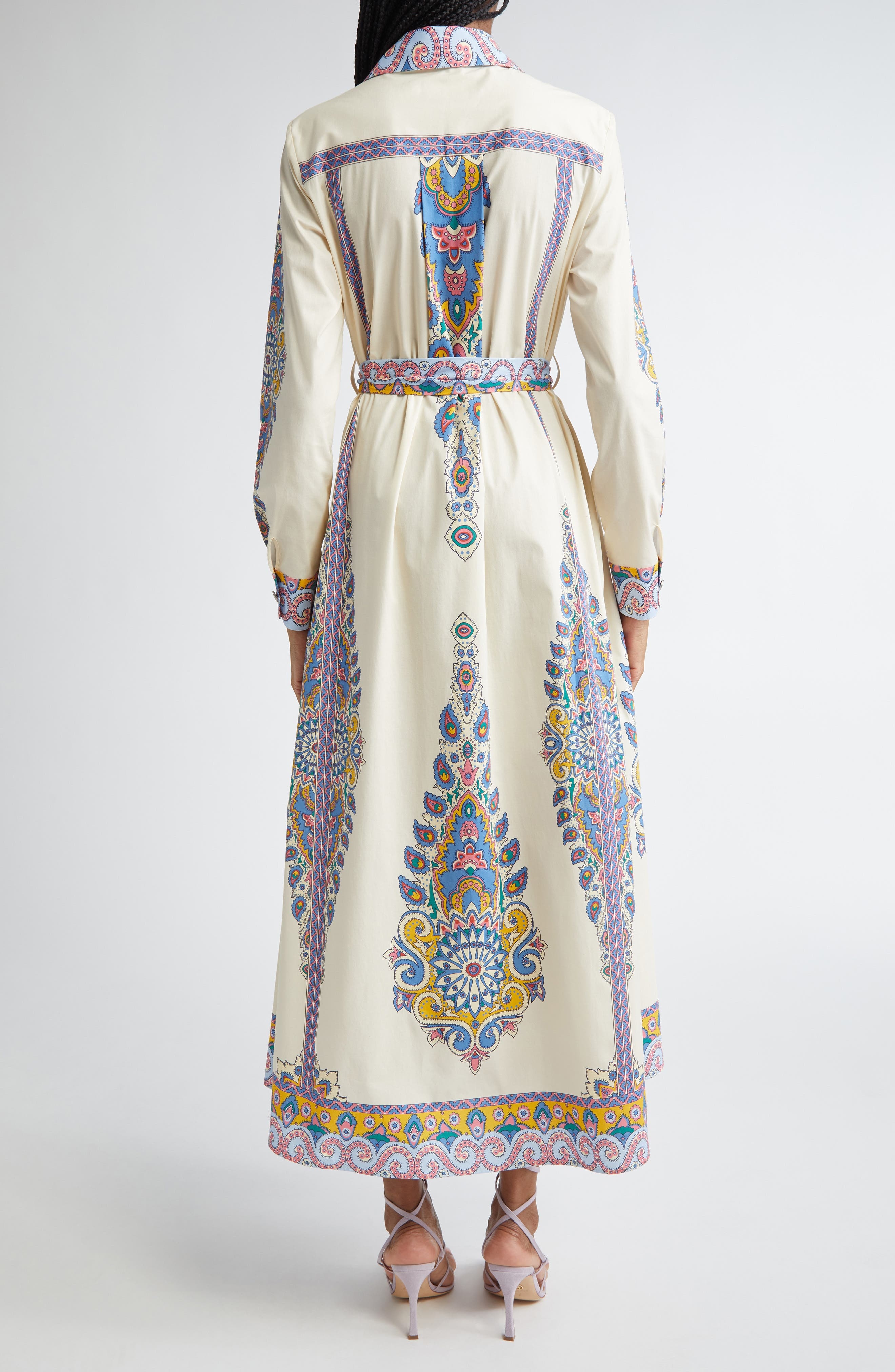 Etro Paisley Print Long Sleeve Belted Stretch Cotton Shirtdress in Stampa F.do Bianco at Nordstrom - 2