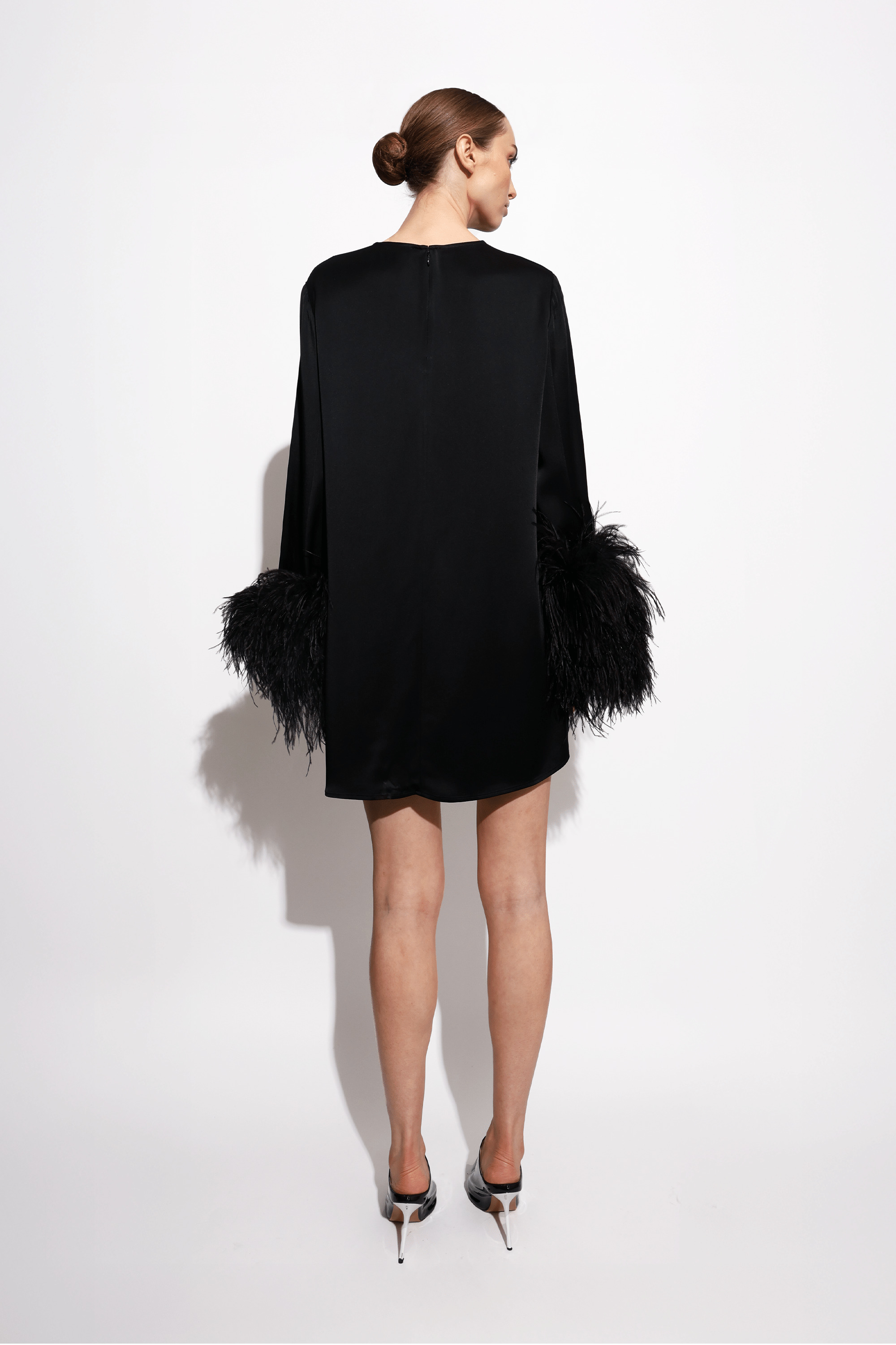 Satin Dress With Feathers - 3