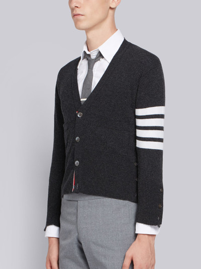 Thom Browne Dark Grey Cashmere 4-Bar Short V-Neck Cardigan outlook