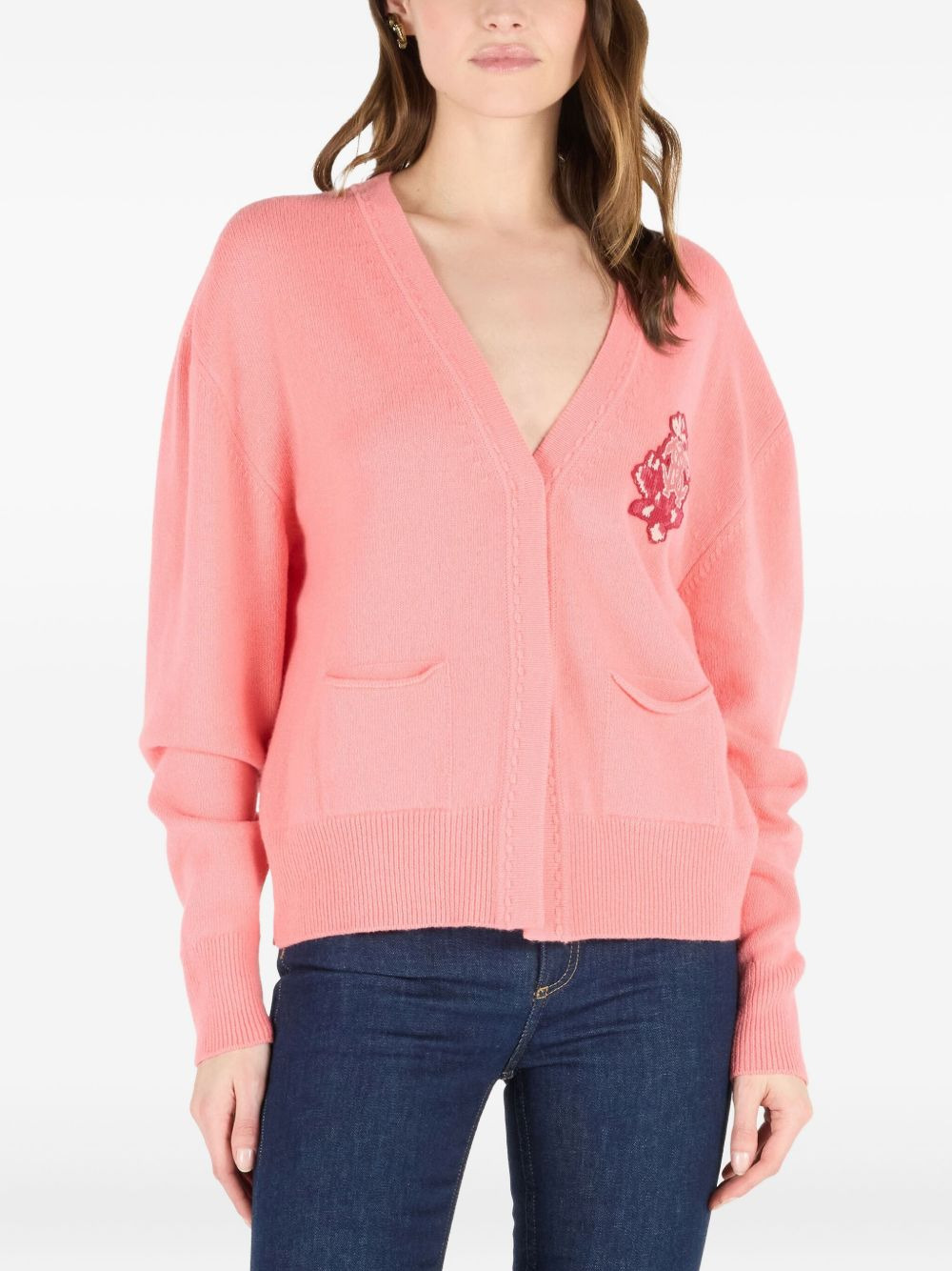 rose-embellished pocket cardigan - 4
