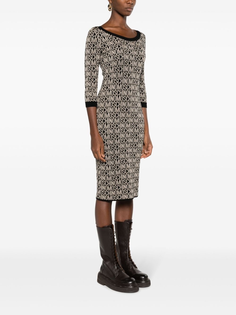 logo-jacquard knitted midi dress - 3