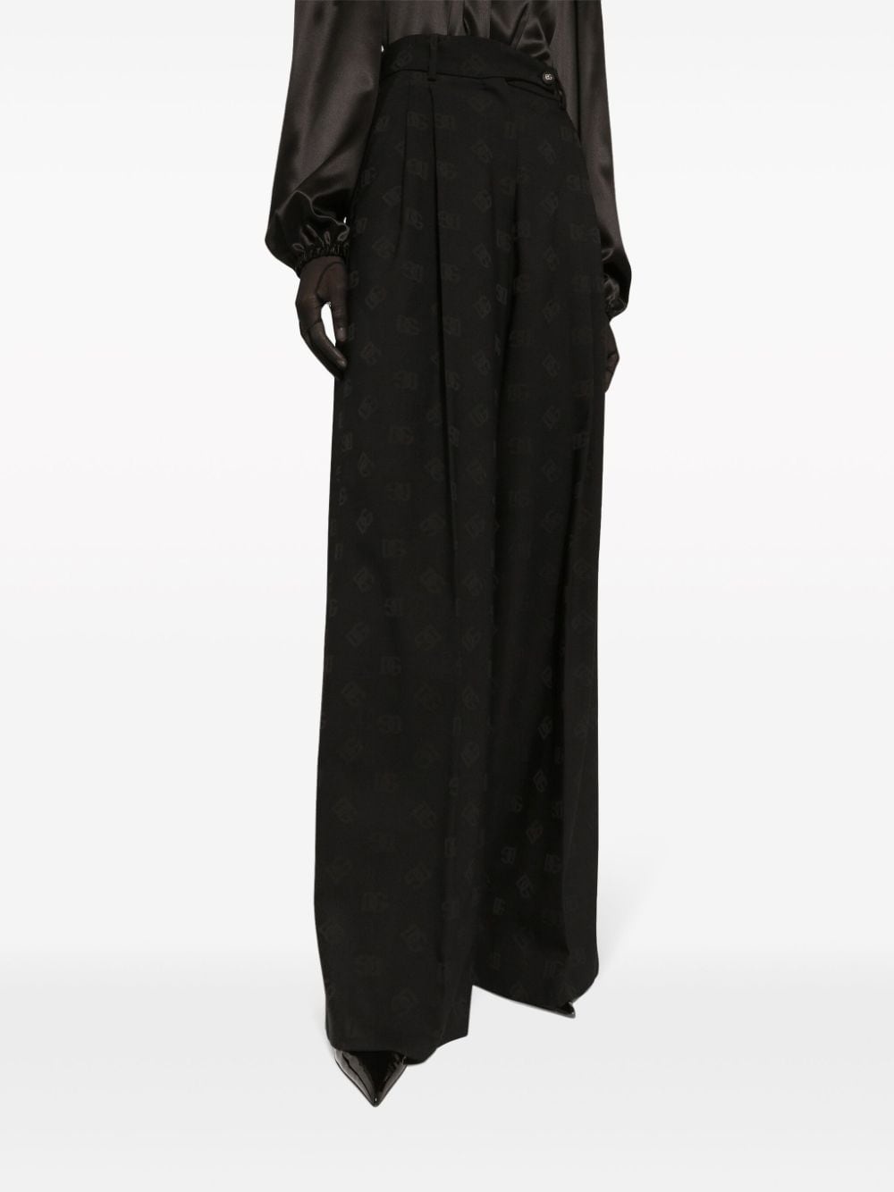 logo-jacquard wool palazzo pants - 5