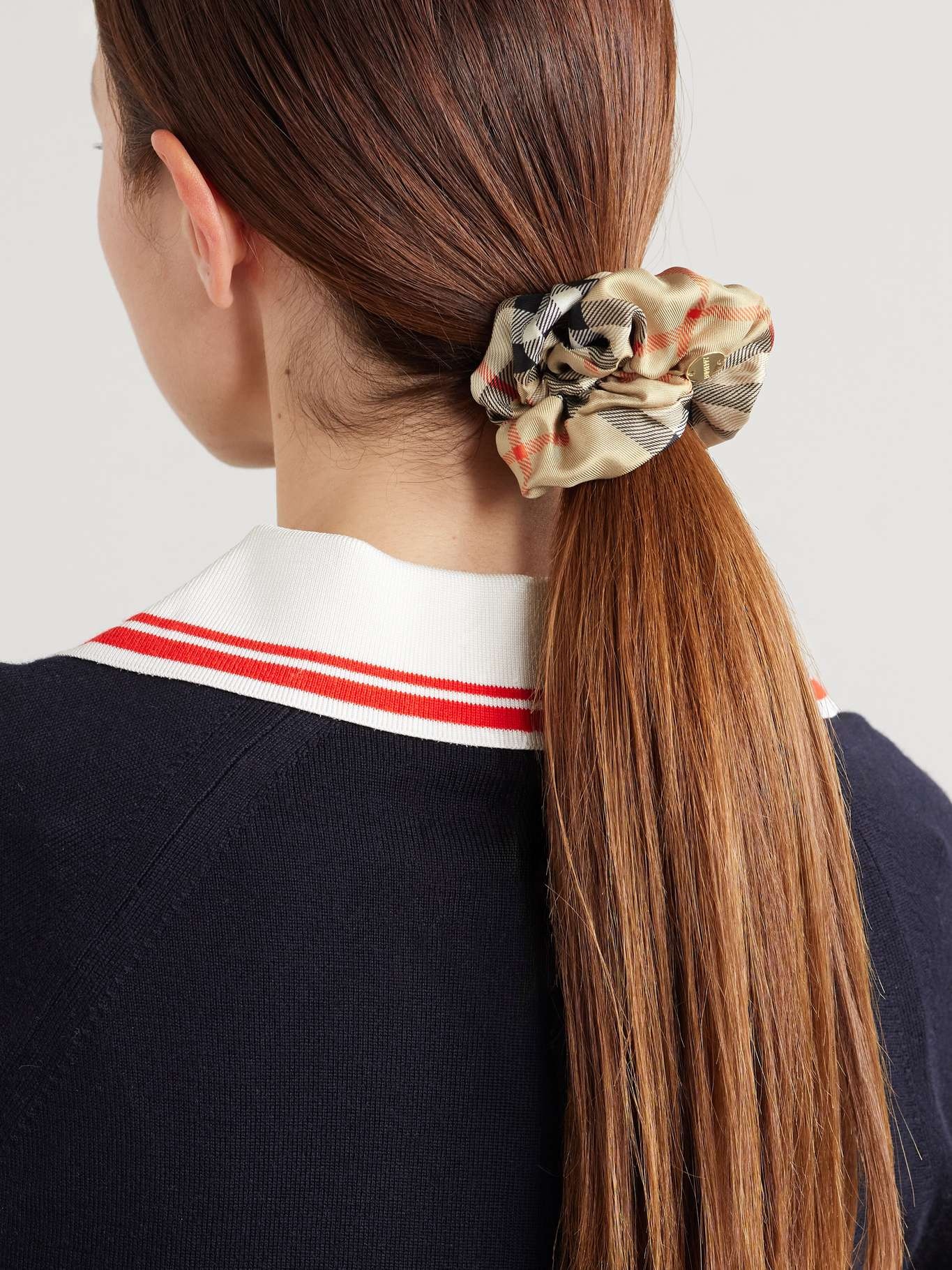 Embellished checked silk scrunchie Sand - 2