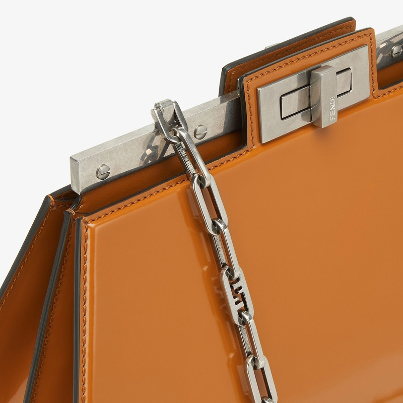 Medium iconic Peekaboo Cut bag made of brown brushed leather. A new evolution of the Peekaboo ISeeU, 5
