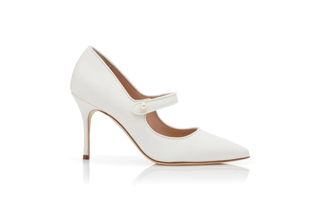 White Crepe De Chine Mary Jane Pumps - 1
