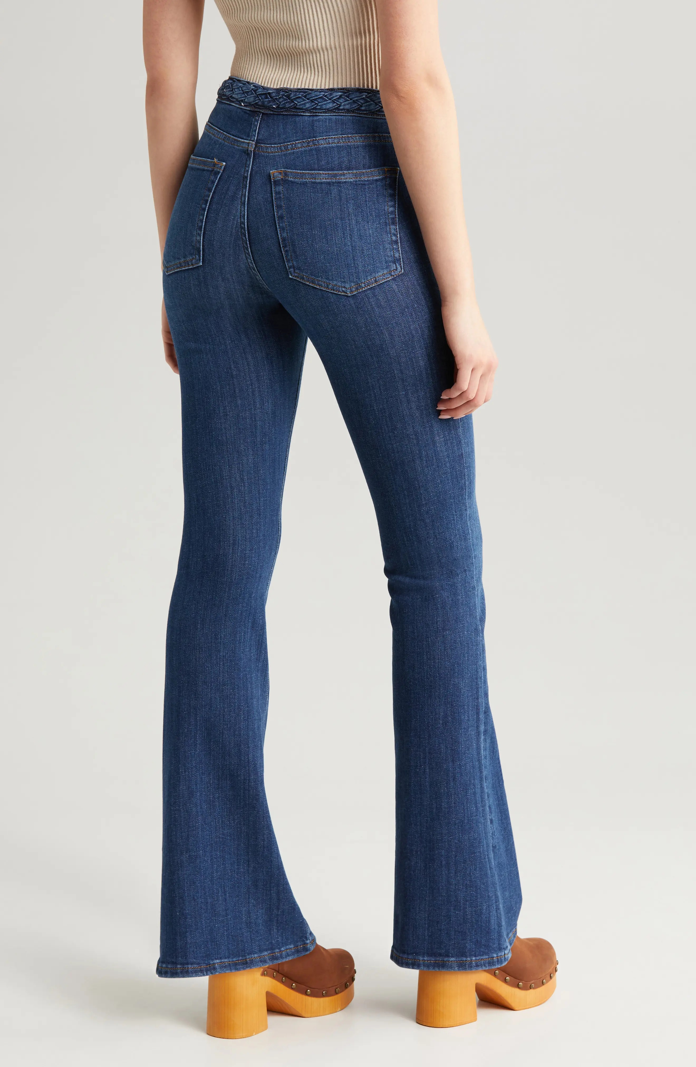 Braided Waistband Flare Hem Jeans - 2