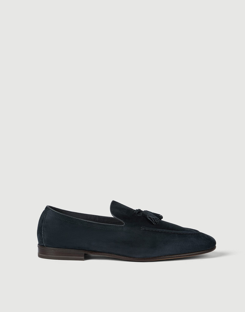 Suede soft loafers with tassels 1