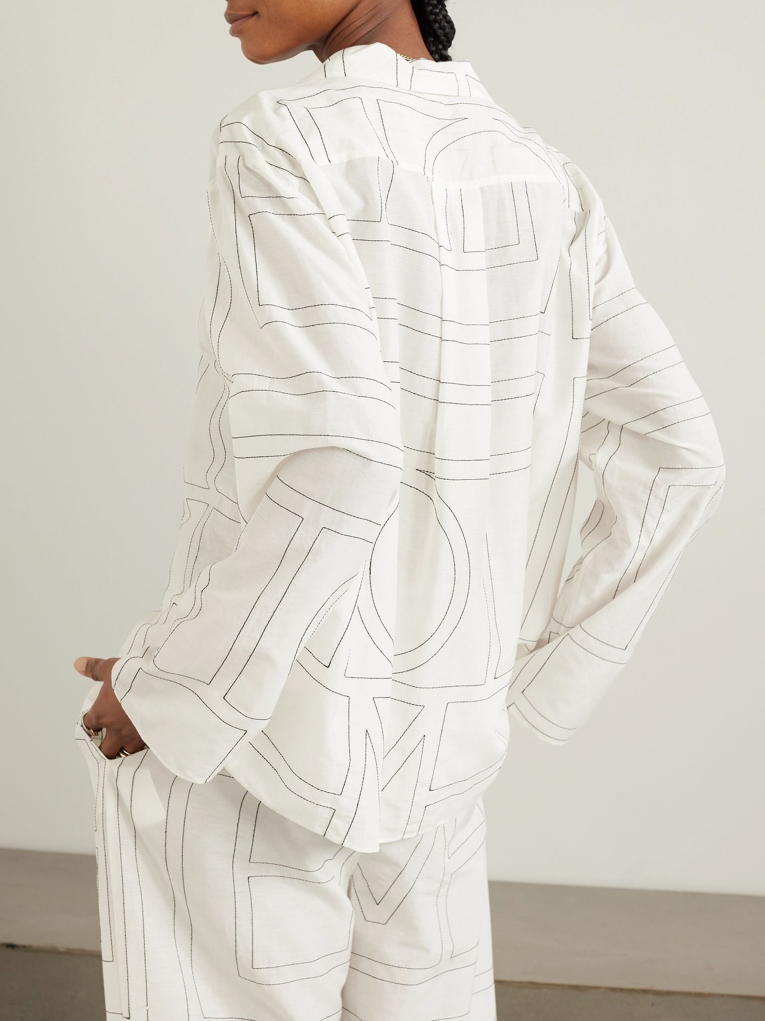 Embroidered organic cotton and silk-blend shirt White - 4
