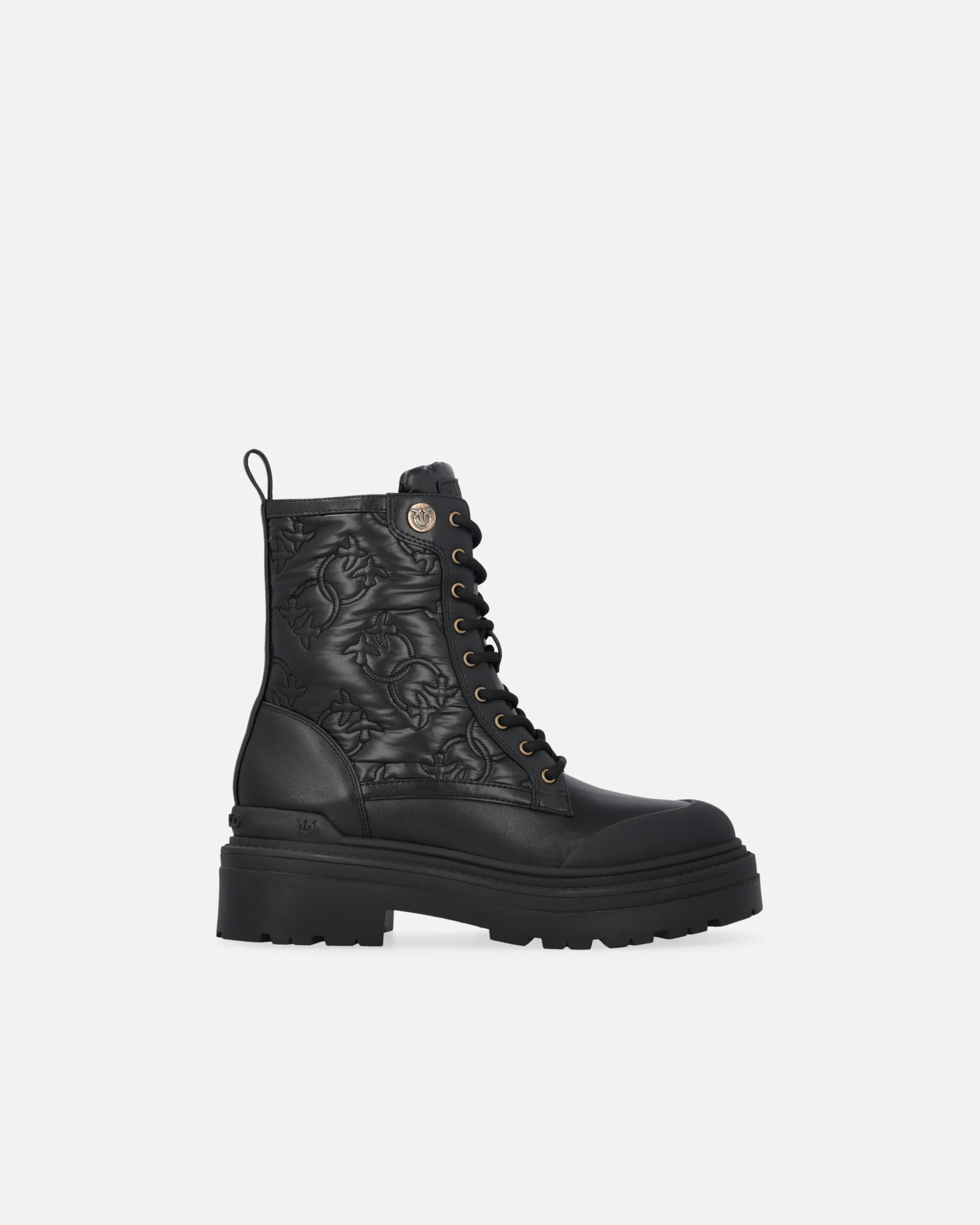 QUILTED LEATHER COMBAT BOOTS WITH LOVE BIRDS LOGO - 1