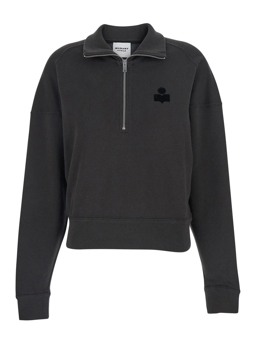 Isabel Marant Etoile Women Grey Sweatshirt With Stand-Up Collar And Logo On The Front In Cotton Blen - 1