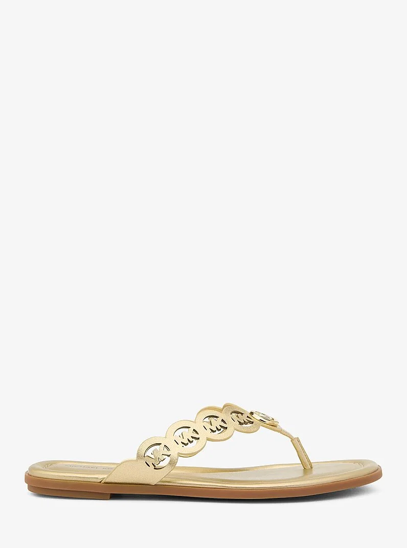 Janie Perforated Logo Metallic Leather Sandal - 1