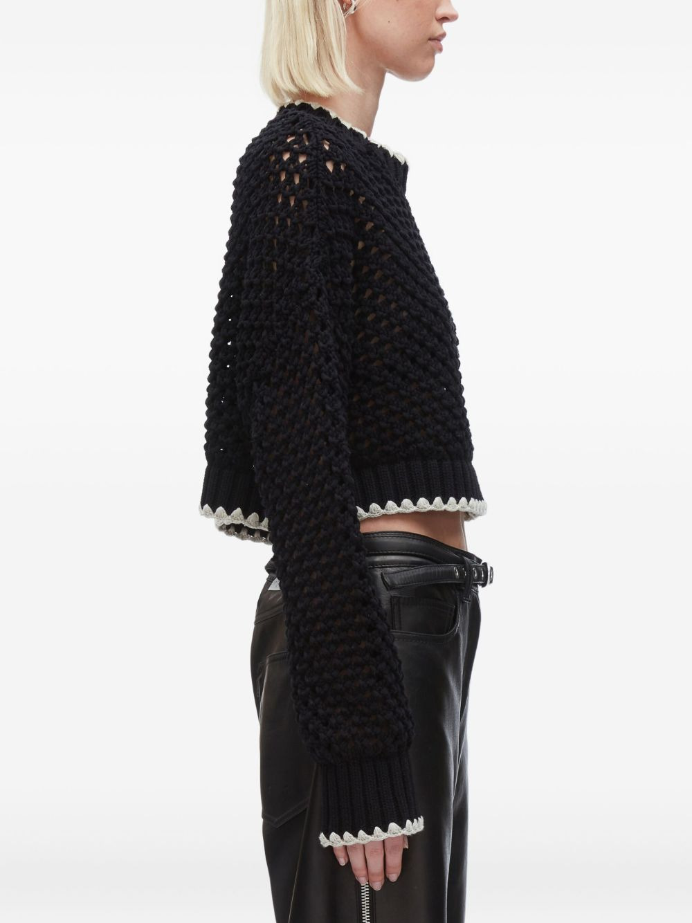 crochet-detail zip-cuff sweater - 5