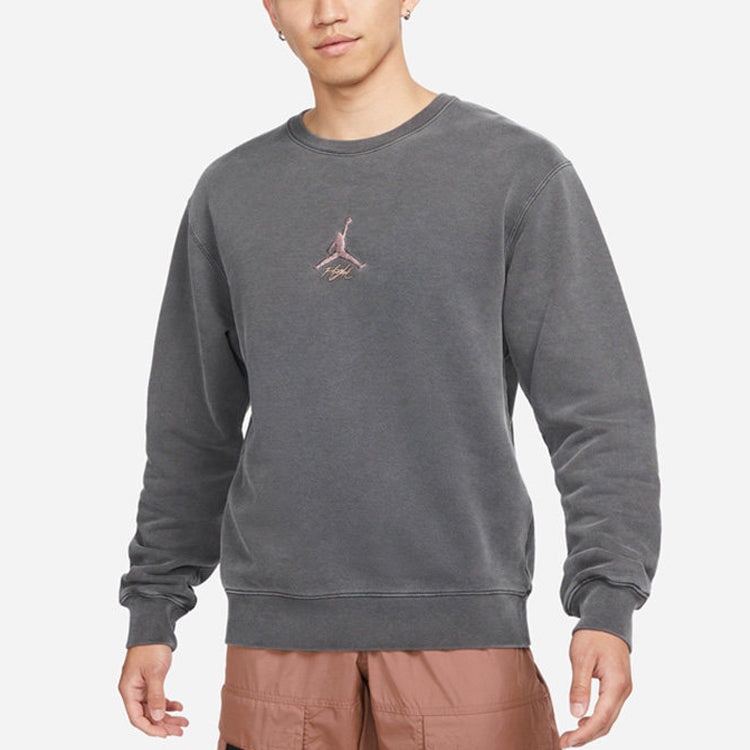 Men's Air Jordan As J Flt Hrtg Flc Crew Embroidered Logo Sports Knit Pullover Round Neck Autumn Dark - 4