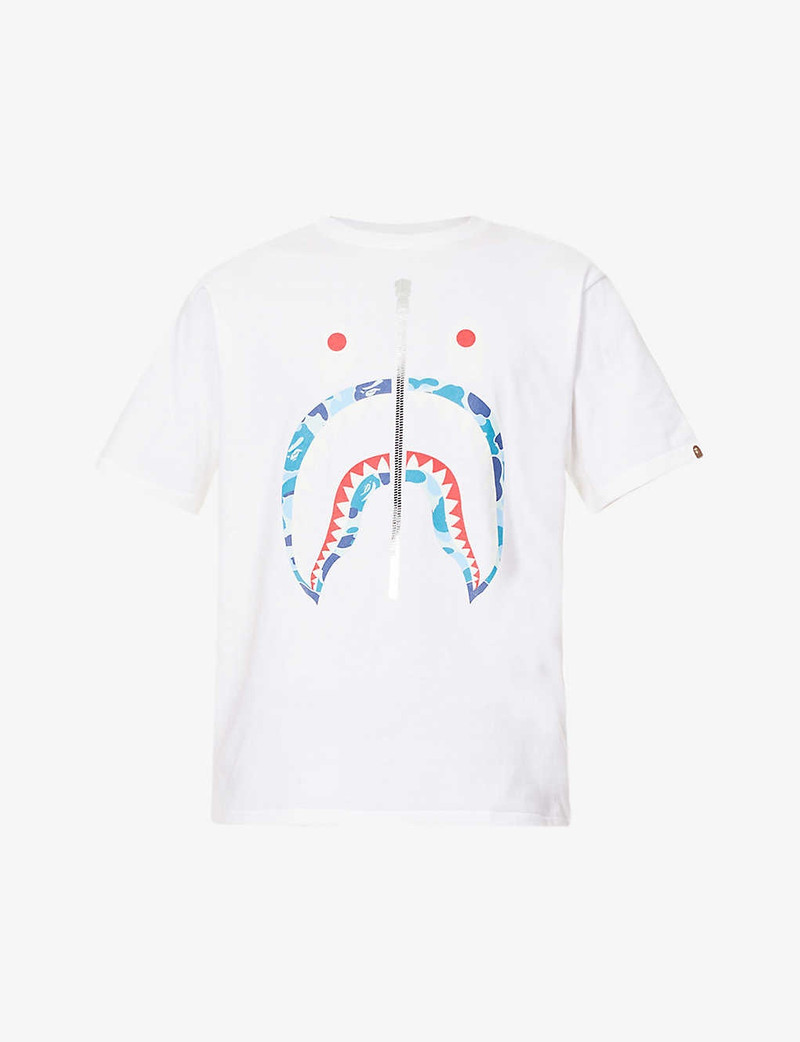 Shark-print brand-patch cotton-jersey T-shirt - 1