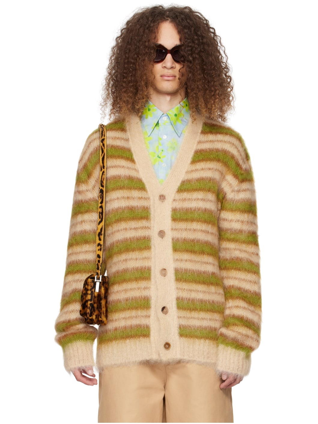 Beige Striped Cardigan - 1