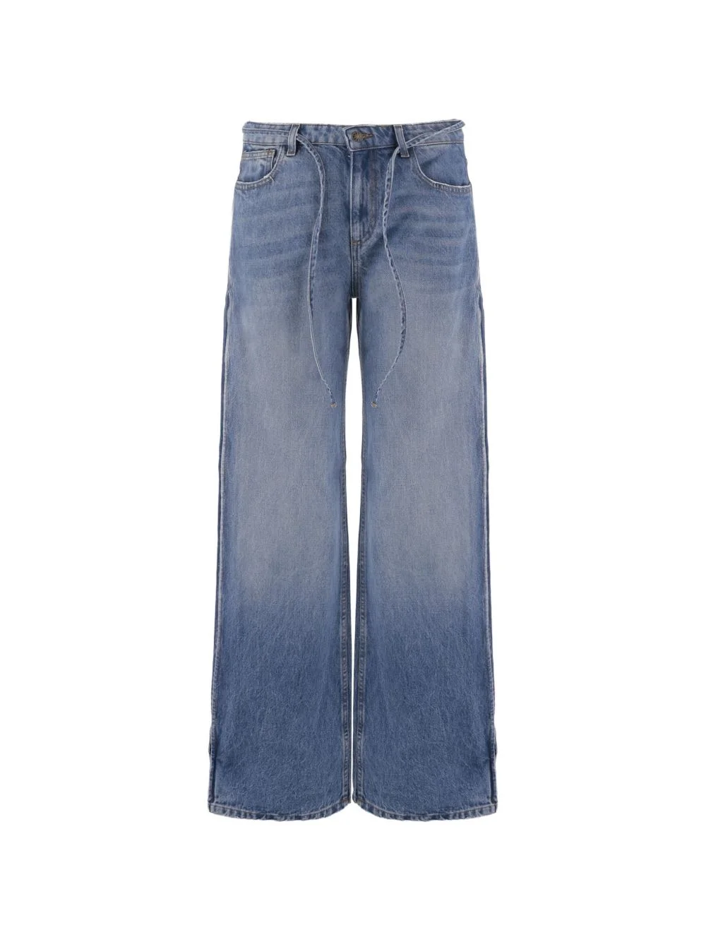 washed-effect tie-waist jeans - 1