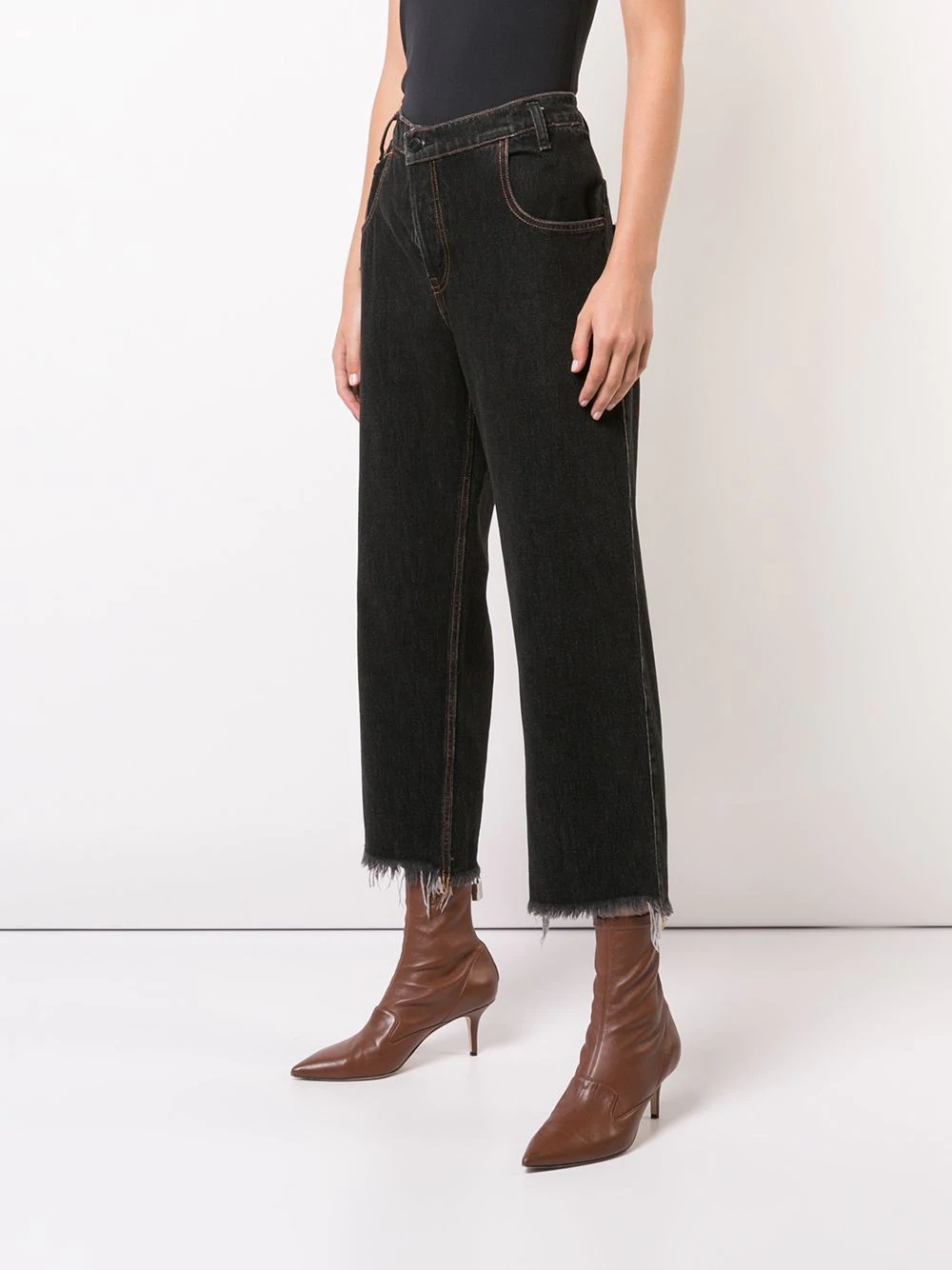 leather yoke jeans  - 3