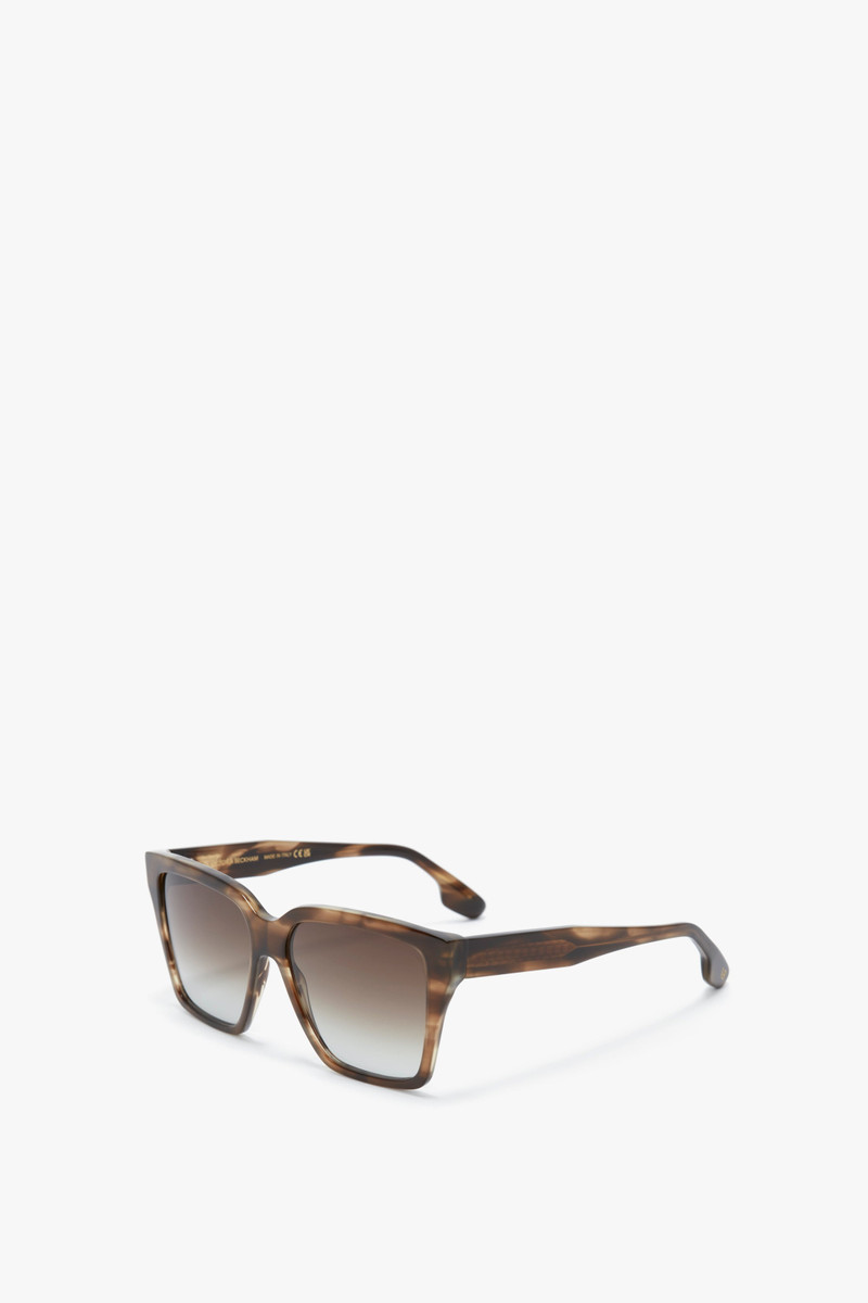 Victoria Beckham Soft Square Frame Sunglasses In Striped Khaki Havana outlook