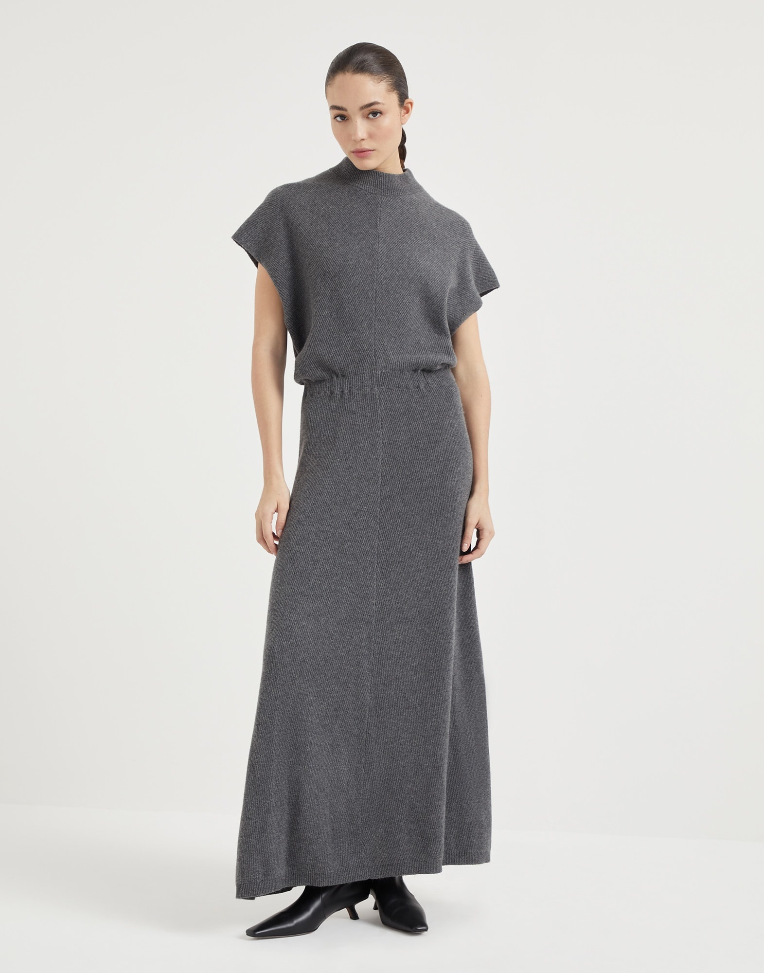 Cashmere English rib diagonal knit dress - 1