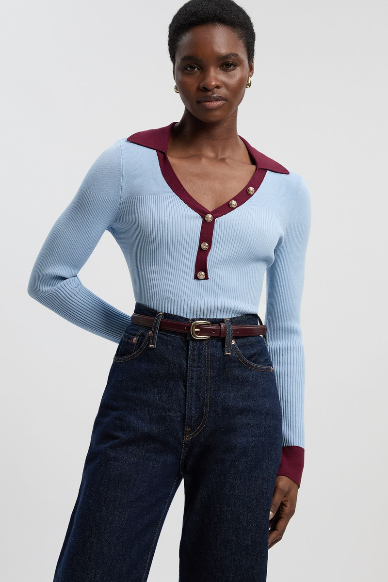 KAREN MILLEN Knit Rib With Contrast Hem Detail Collared Top outlook