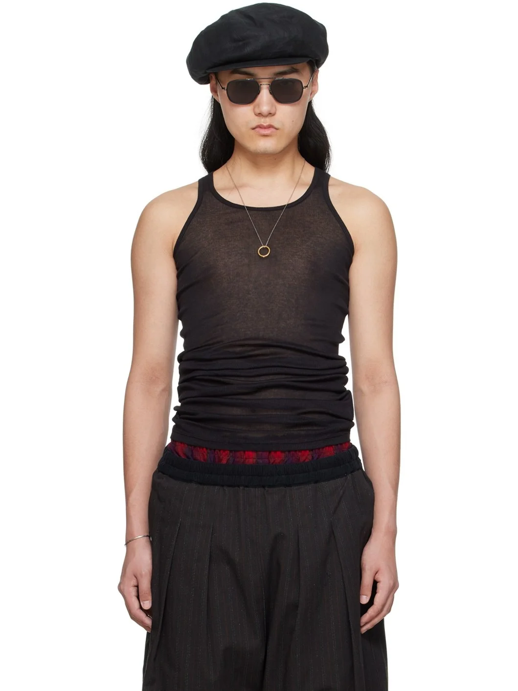 Black Ribbed Tank Top - 1