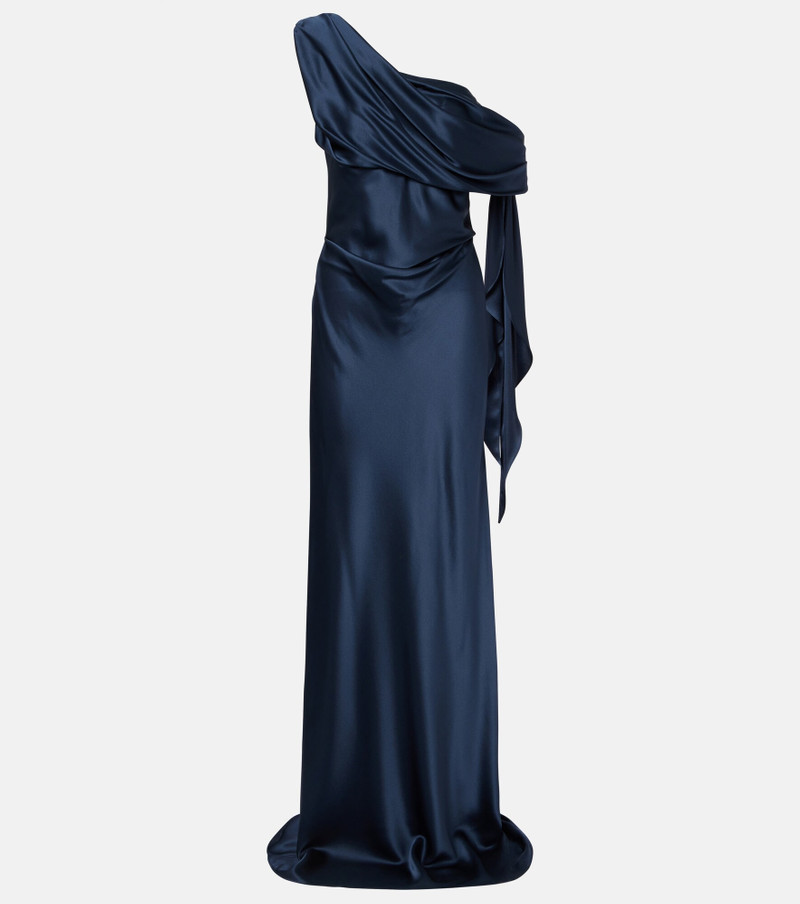 Draped one-shoulder silk charmeuse gown 1