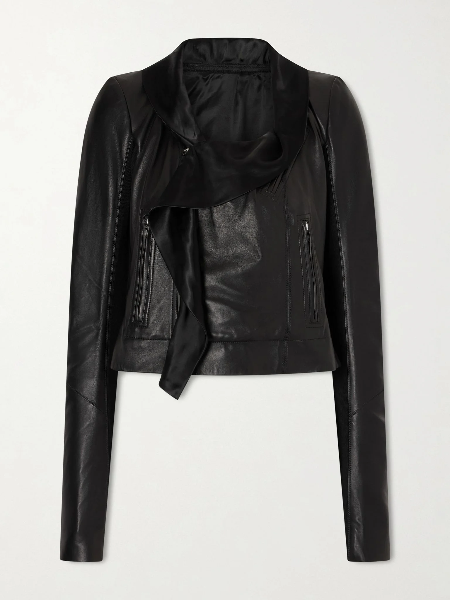 Satin twill-trimmed leather jacket Black - 1