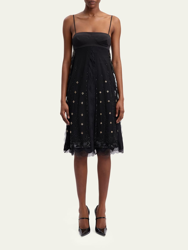 16ARLINGTON Dorit Lace-Trim Silk Midi Dress outlook
