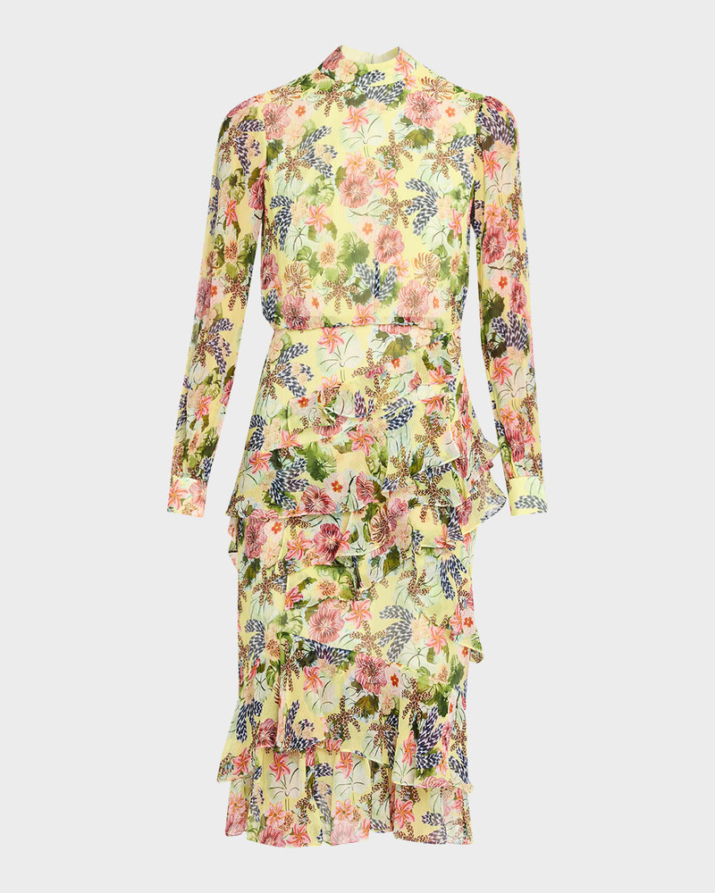 Isa Mock-Neck Floral-Print Silk Midi Dress 1