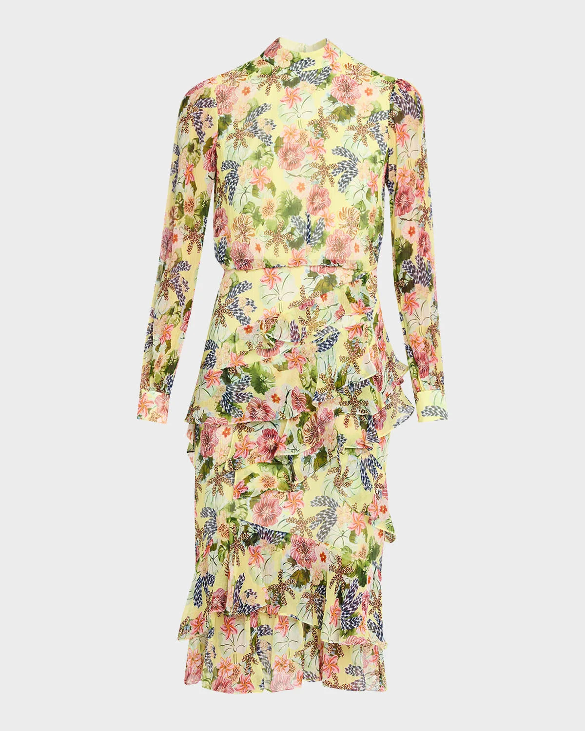 Isa Mock-Neck Floral-Print Silk Midi Dress - 1