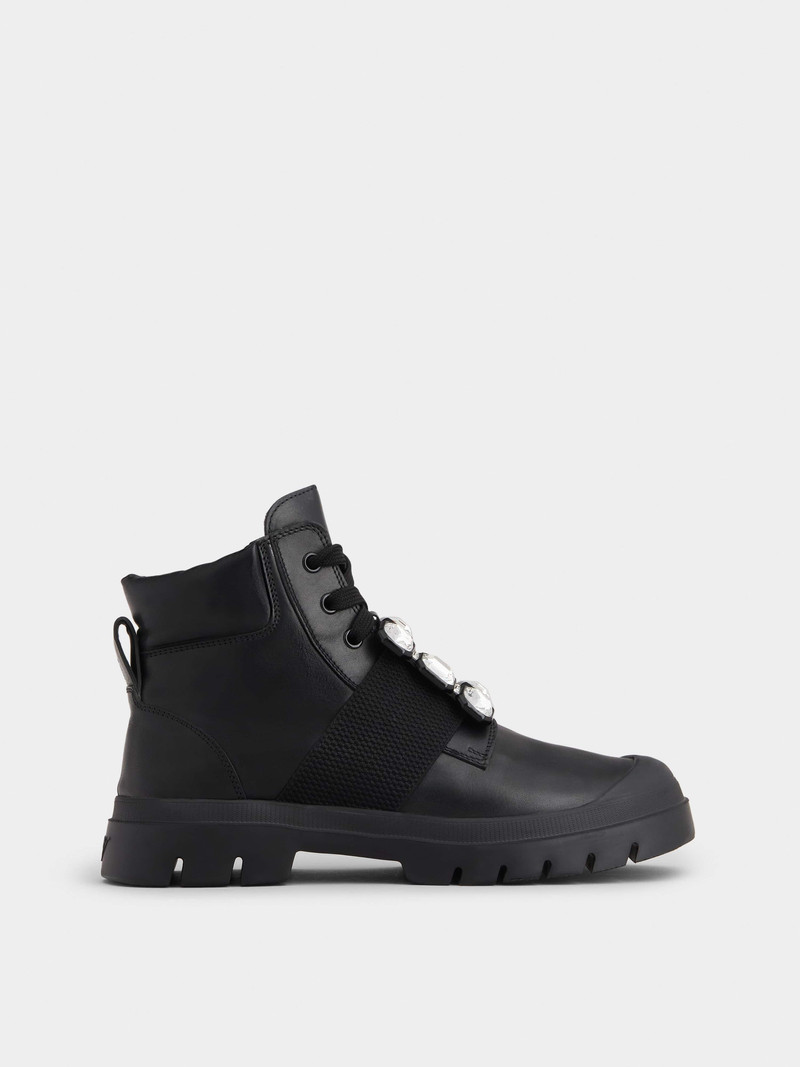 Walky Viv' Lace Up Strass Buckle Booties in Leather 1