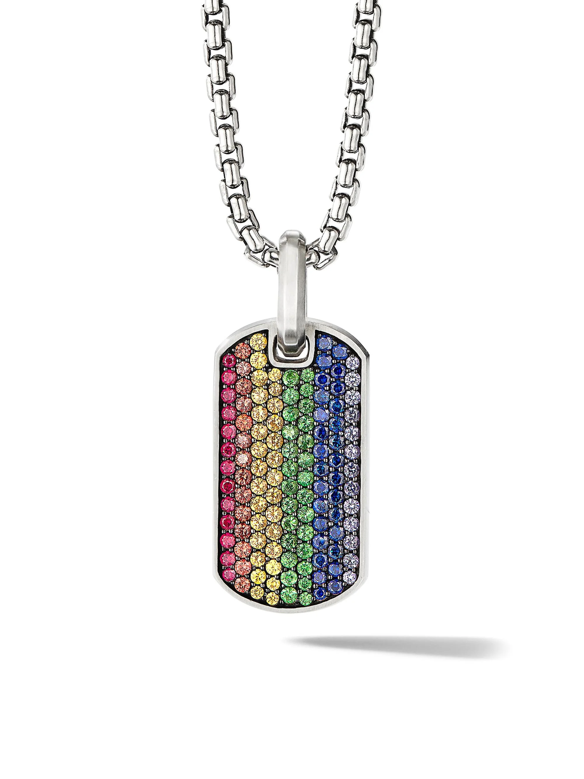 Men's Chevron Tag in Sterling Silver - Rainbow Sapphire - 1