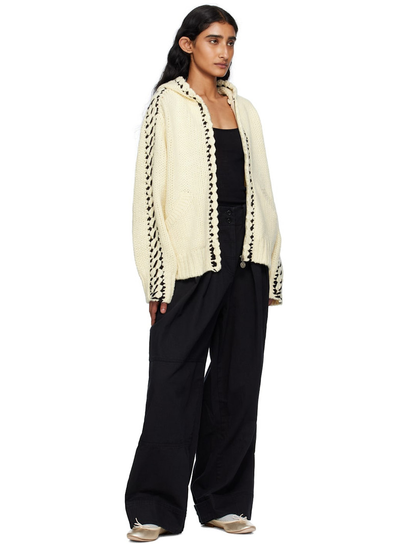 OPEN YY Beige Stitch Zip Up Knit Hoodie outlook