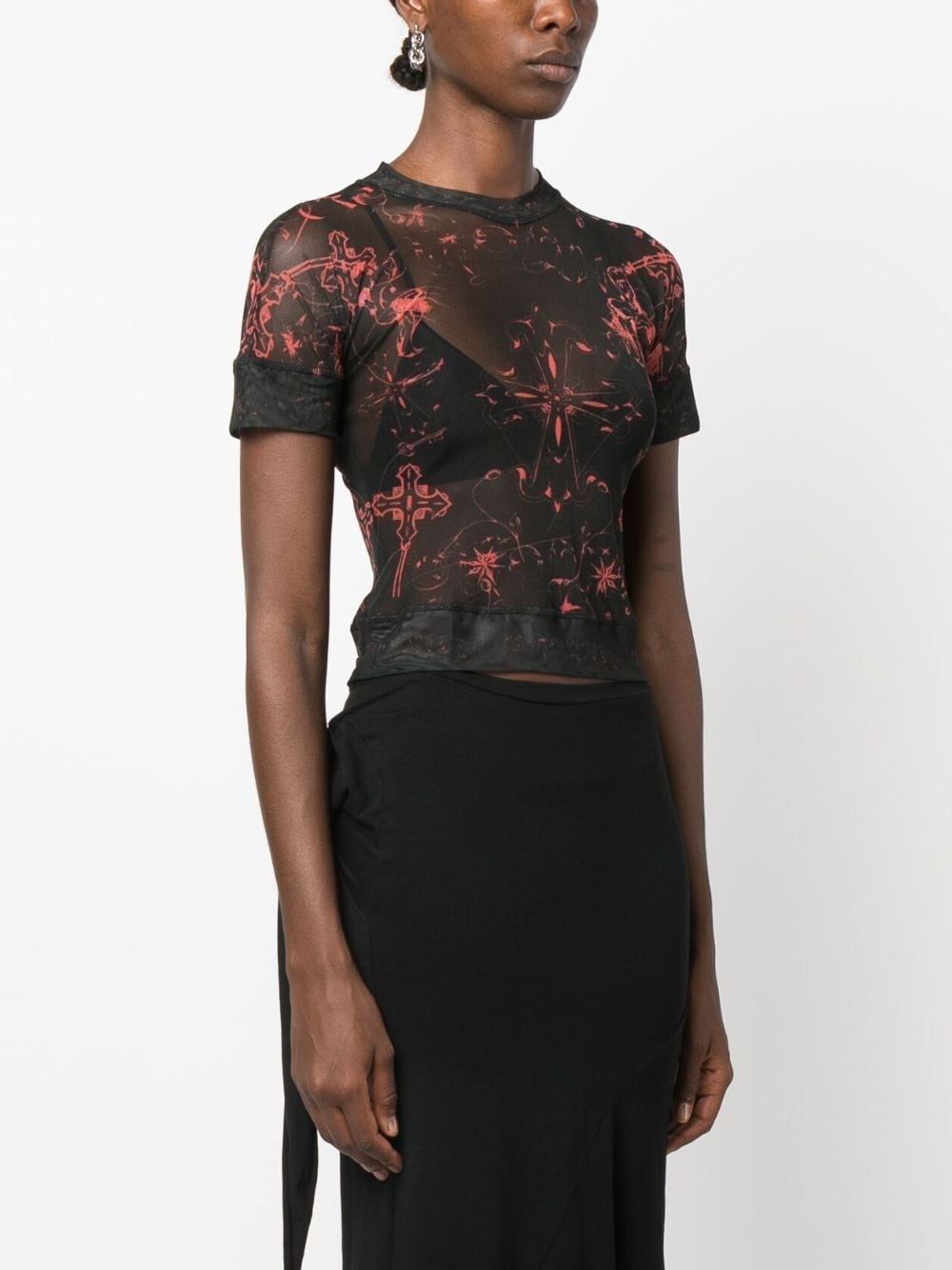 abstract-pattern mesh T-shirt - 3
