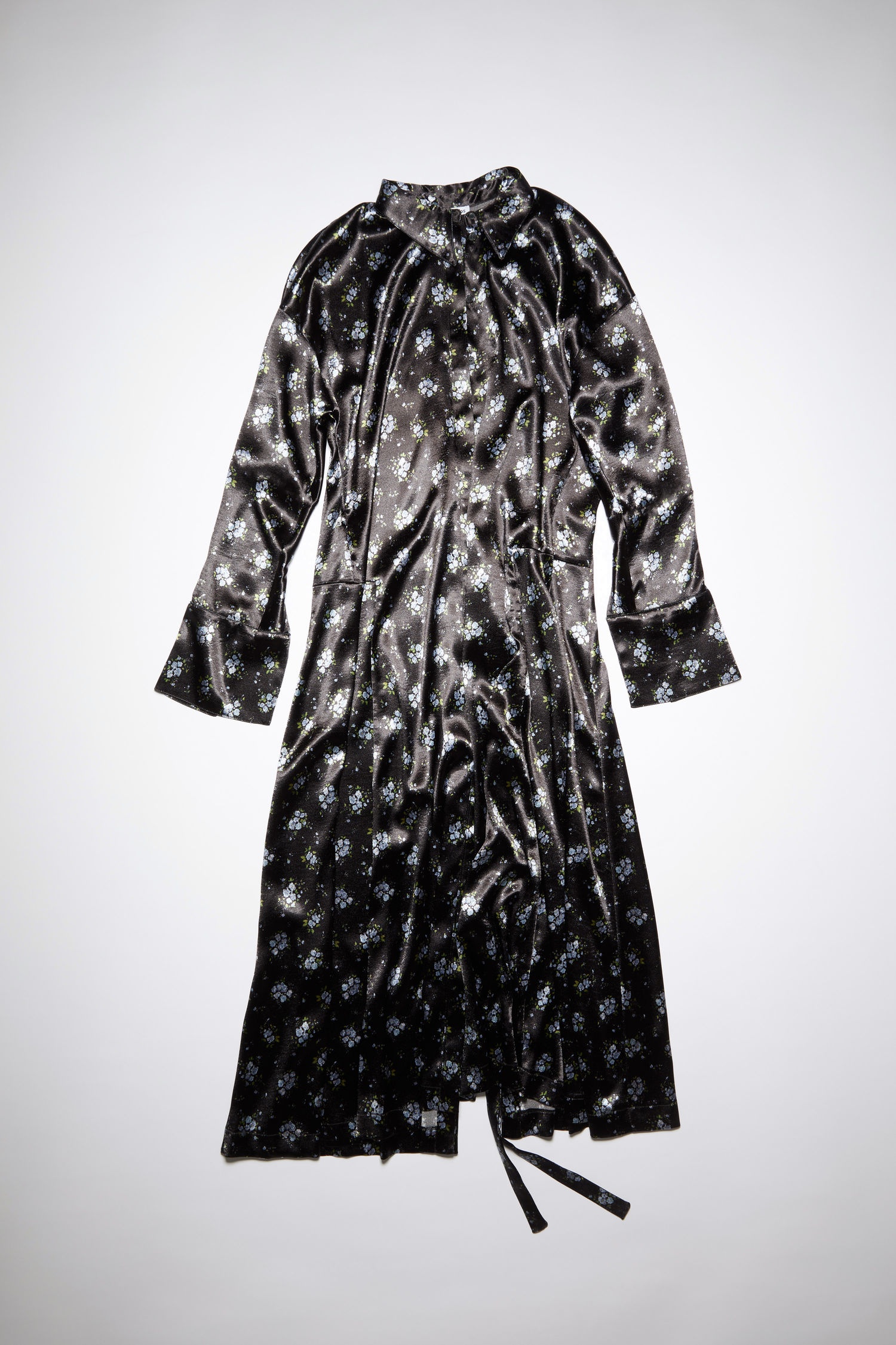 Floral satin dress - Black/blue - 1
