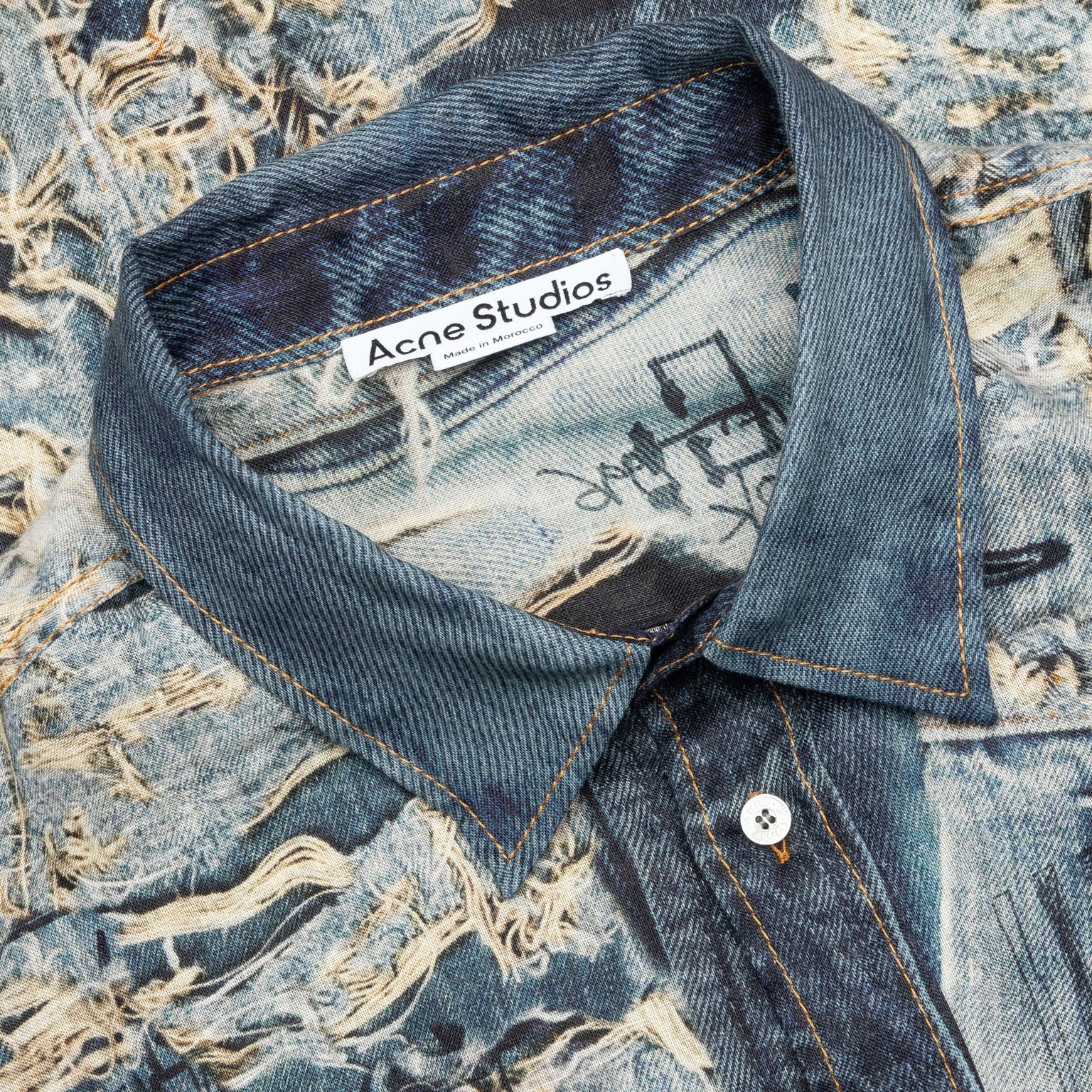 TROMPE L'OEIL DISTRESSED DENIM PRINT BUTTON UP FN-MN-SHIR000872 - DENIM BLUE - 3
