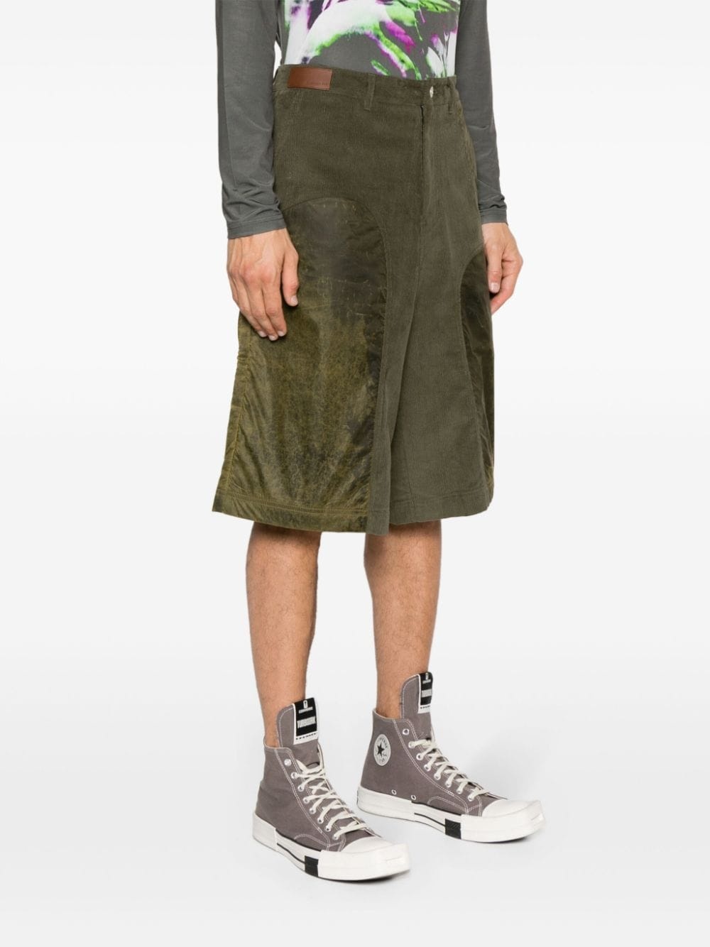 corduroy panelled high-waisted shorts - 3