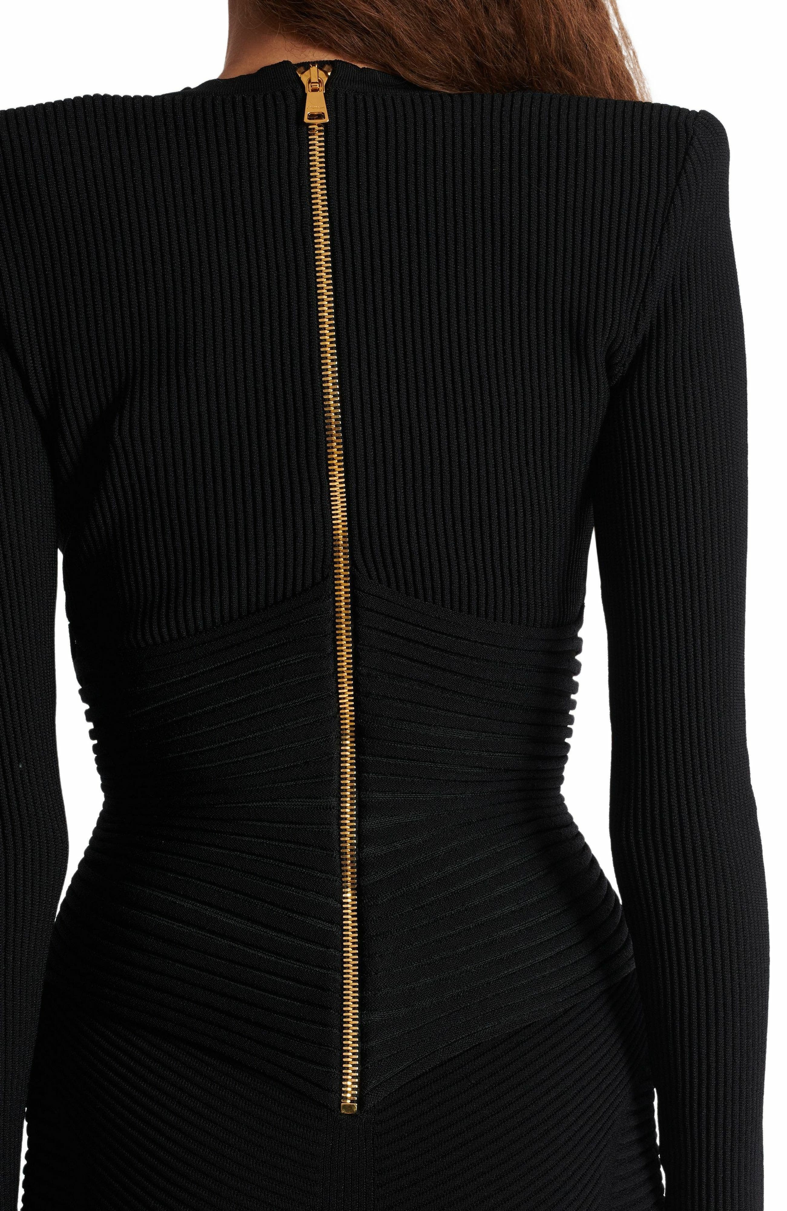 Balmain Short ribbed knit bodycon dress in Black at Nordstrom - 4