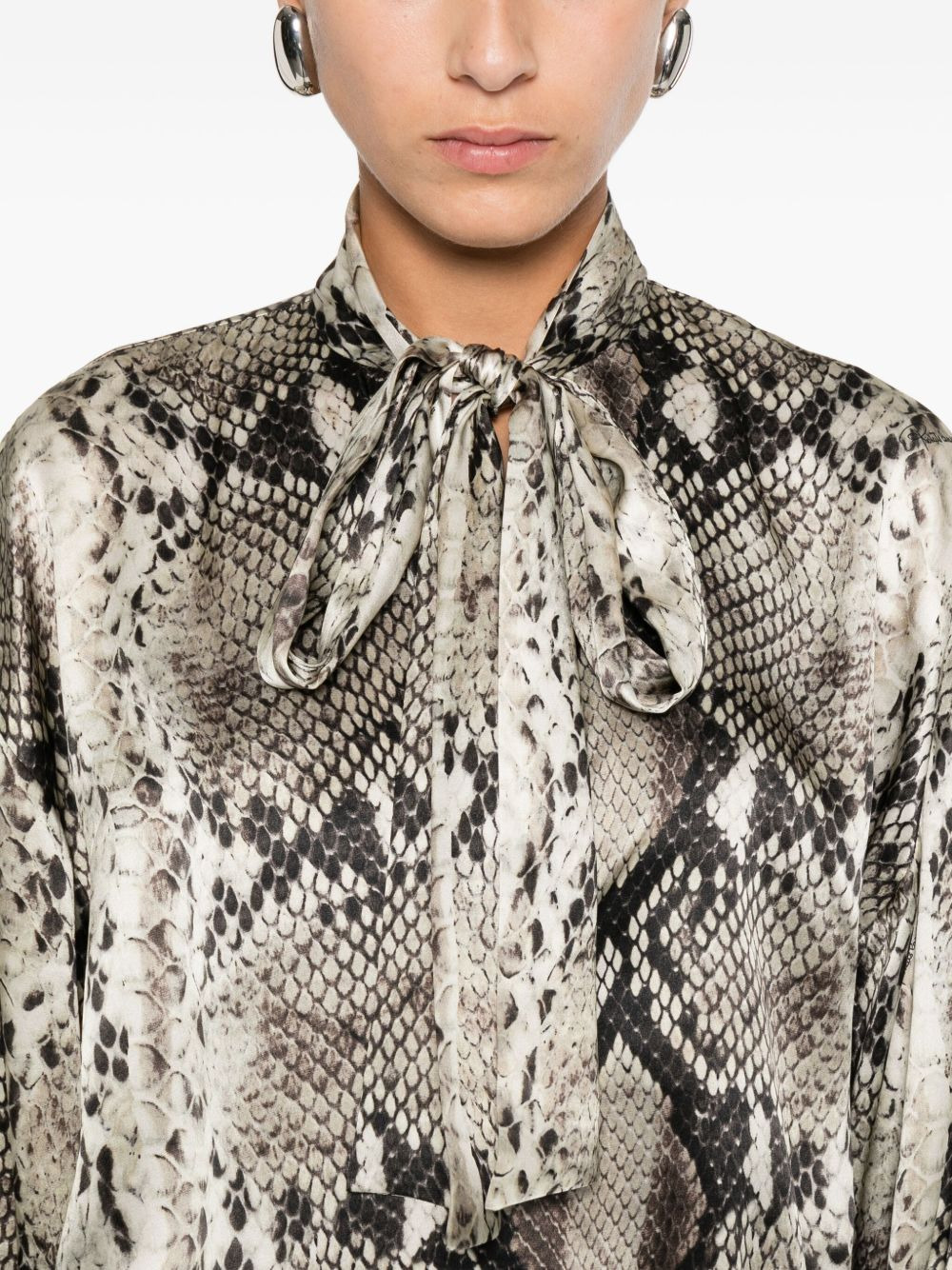 snakeskin-print tie-neck blouse - 5