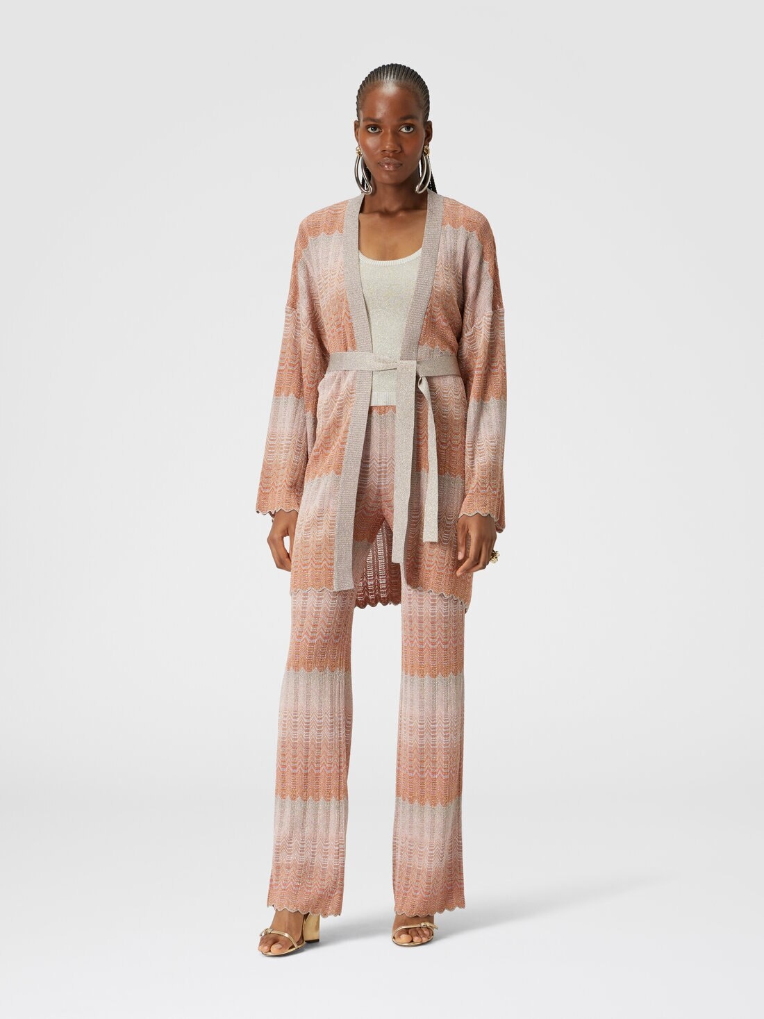 Straight trousers with glare-patterned zig zag lamé - 2