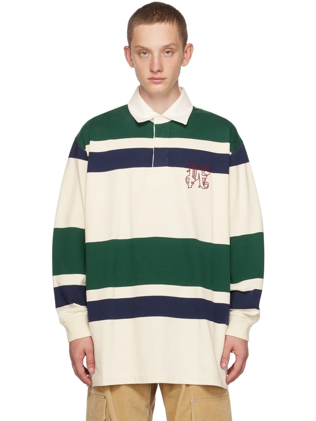Beige Monogram Long Sleeve Polo - 1
