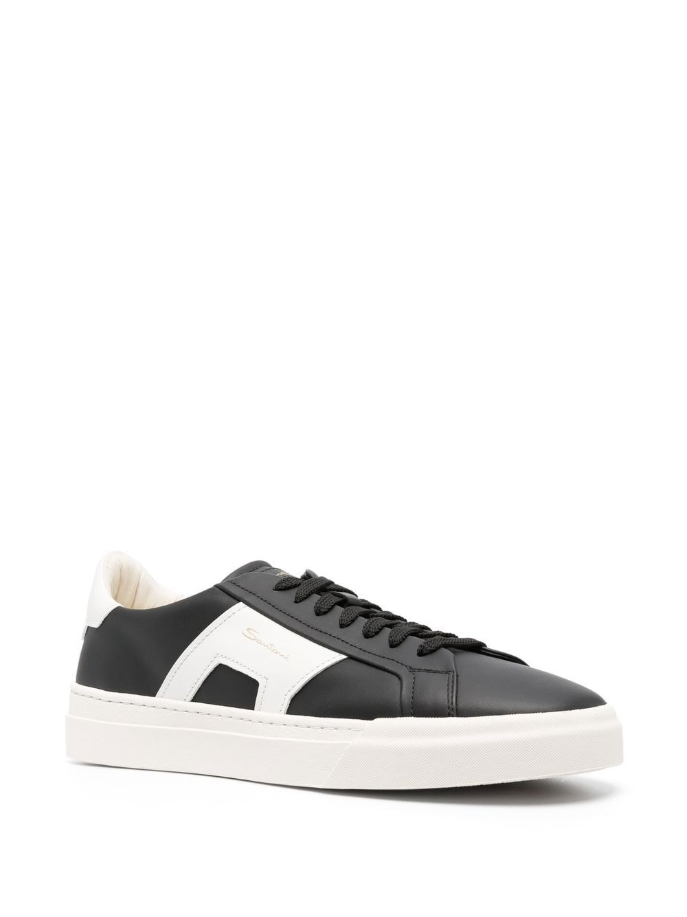 contrasting-panel leather sneakers - 2