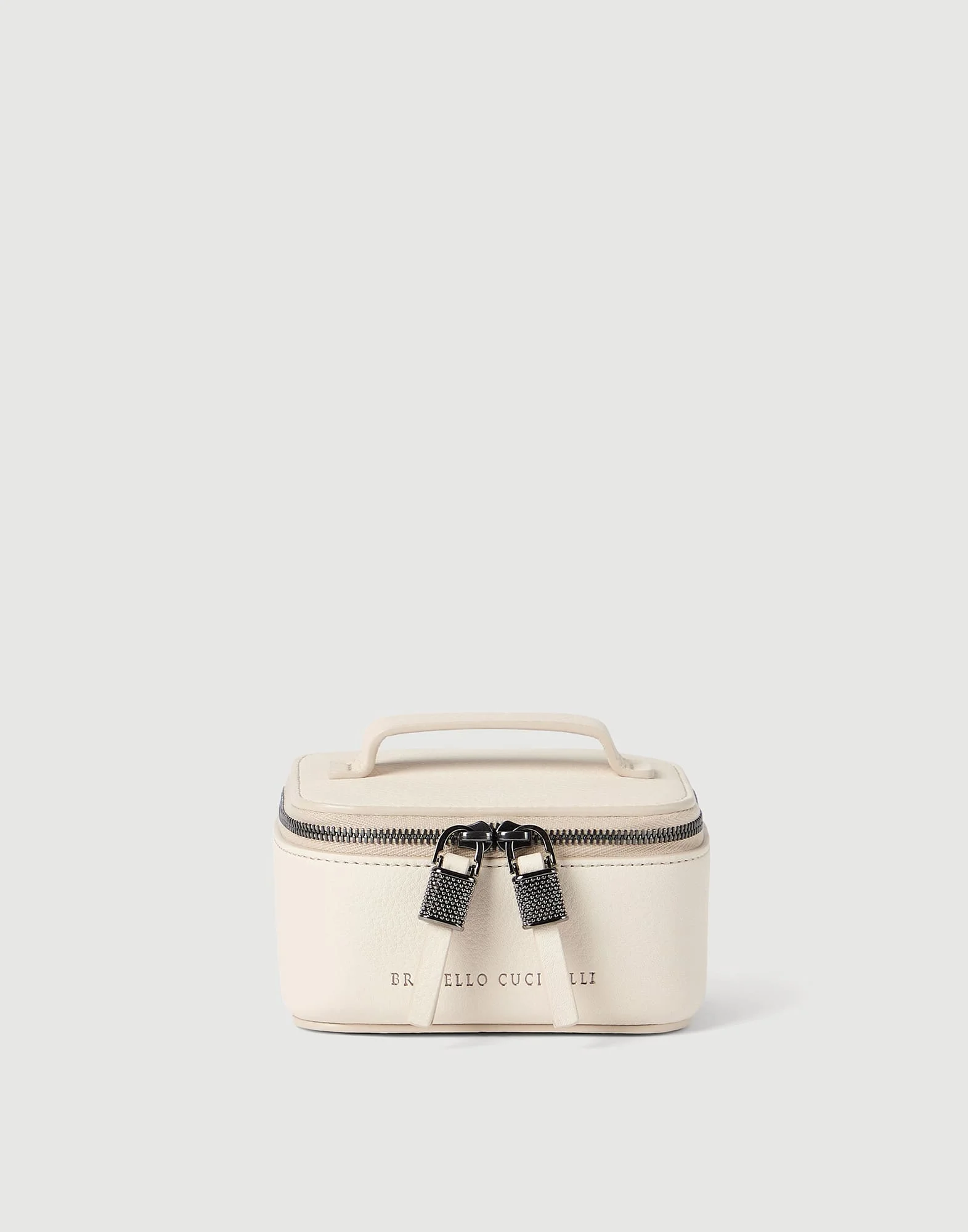 Grained calfskin jewelry box with shiny zipper pull - 1