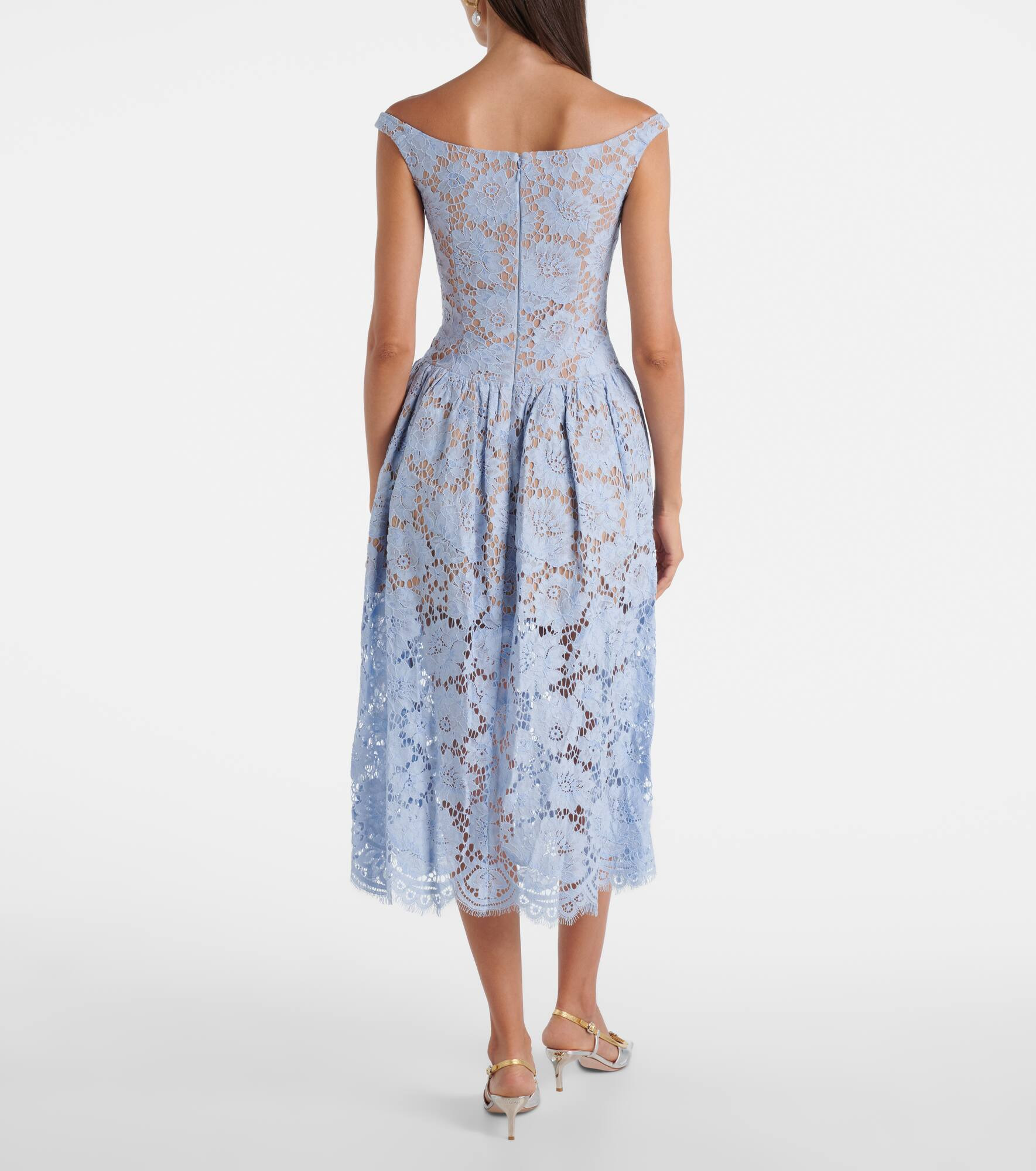 Gathered lace midi dress - 3