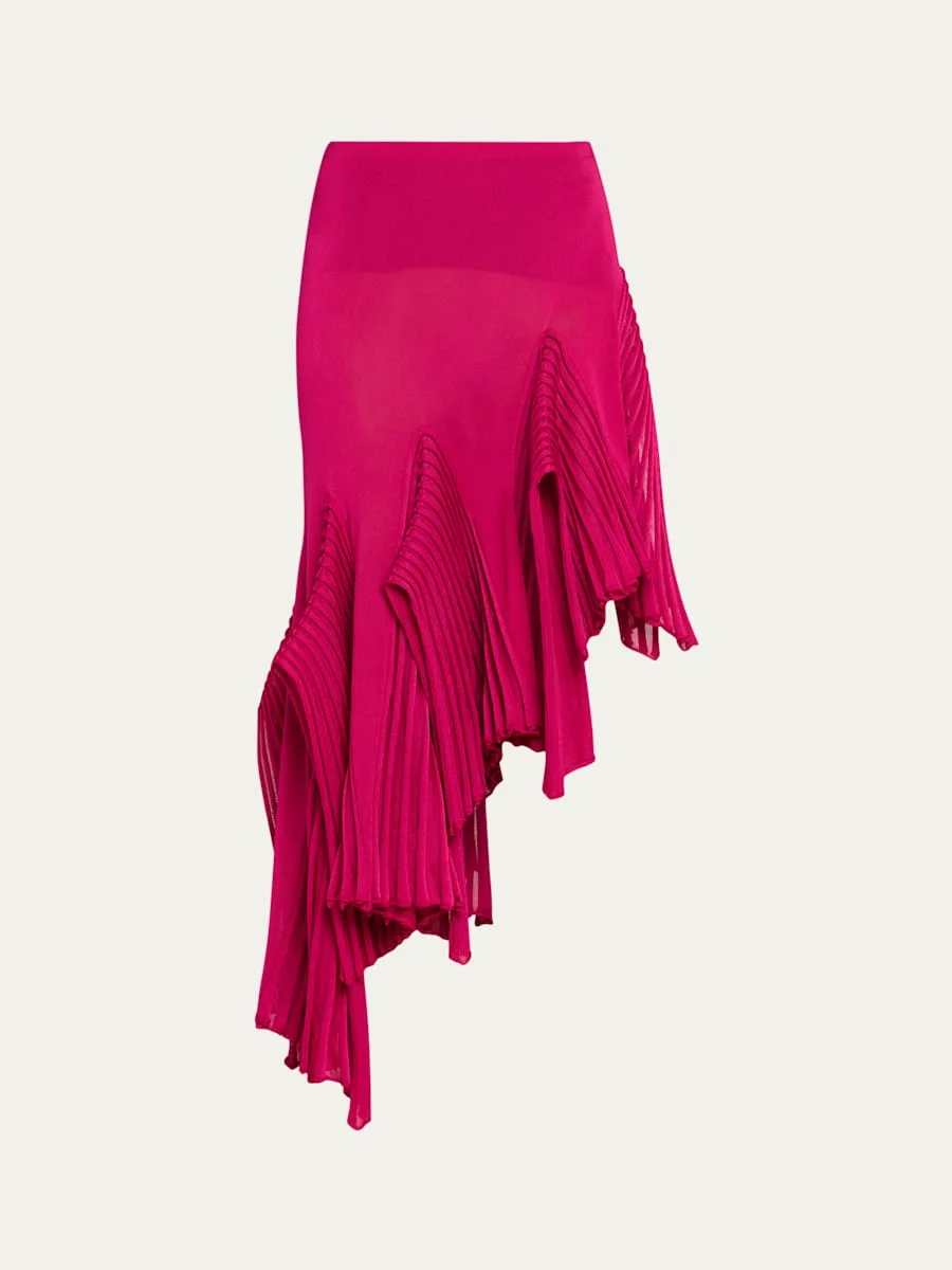 Asymmetric Godet Ruffle Midi Skirt - 1