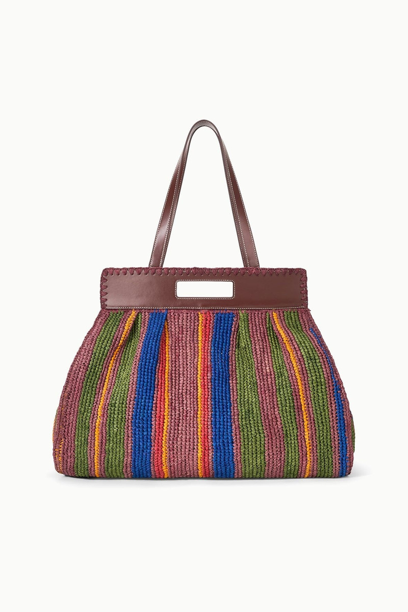 STAUD RUE TOTE BAG JUNGLE STRIPE RAFFIA 1