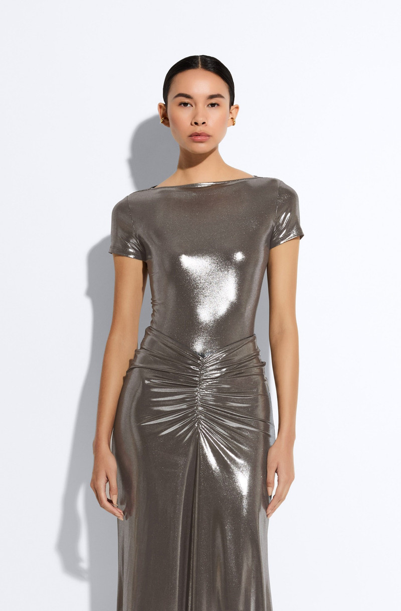 LAPOINTE Coated Jersey Short Sleeve Boatneck Bodysuit outlook